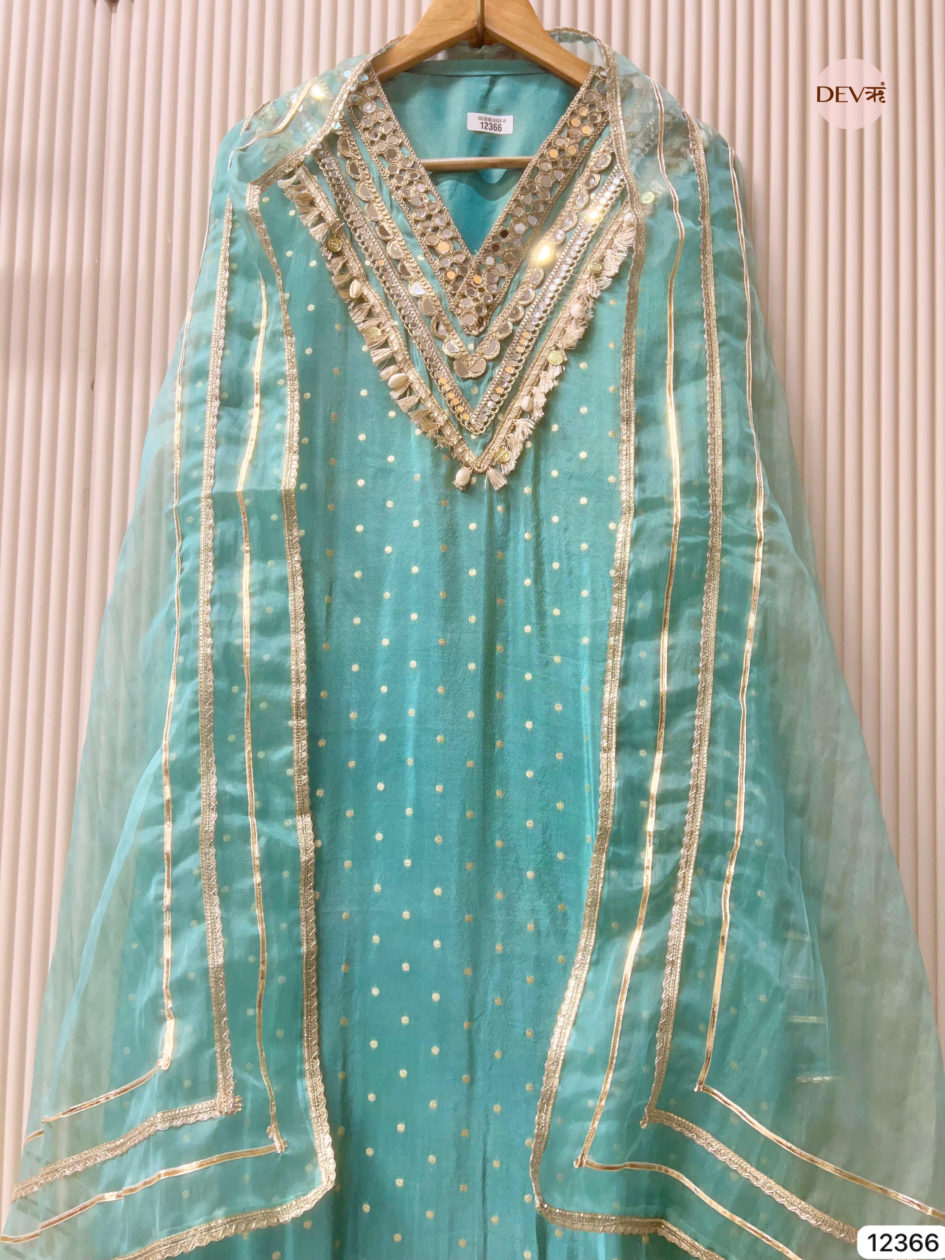 Sea Green Tissue Shimmer Embellished Unstitched 3-Piece Suit (Devri – D.No 12366)