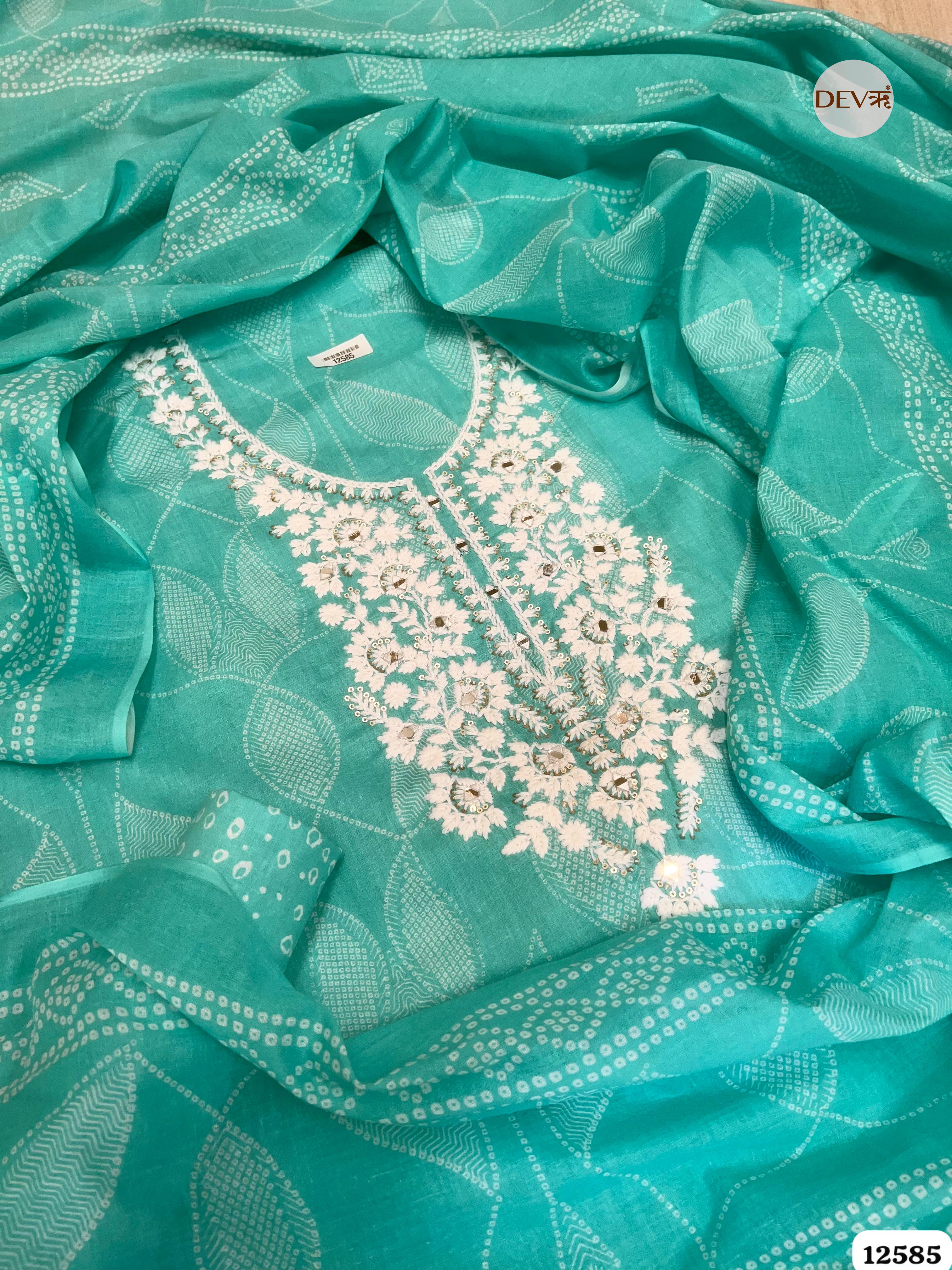 Aqua Green Cotton Embroidered Unstitched 3-Piece Suit (Devri – D.No 12585)