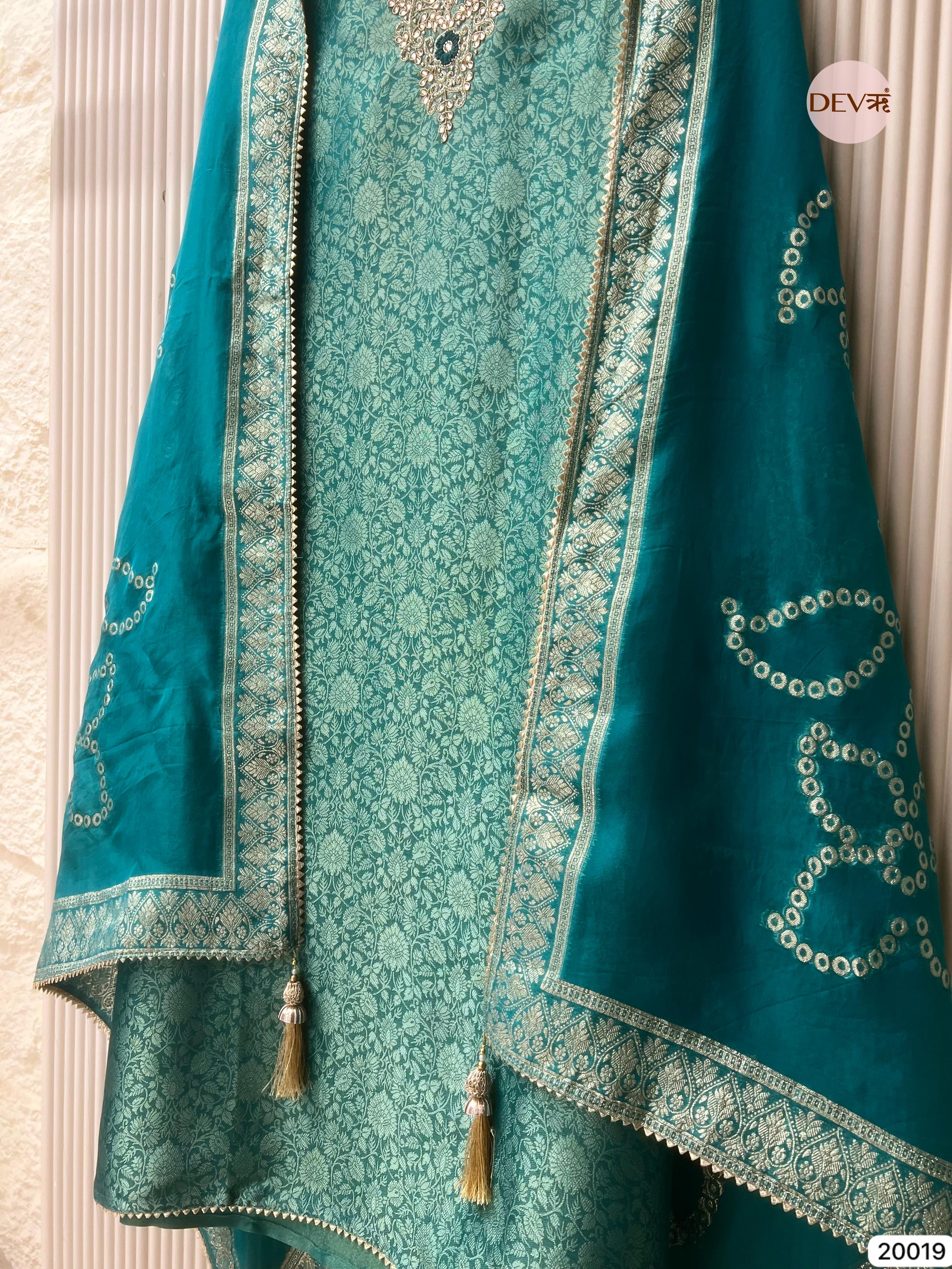Teal Blue Tissue Jacquard Embroidered Unstitched 3-Piece Suit (Devri – D.No 20019)