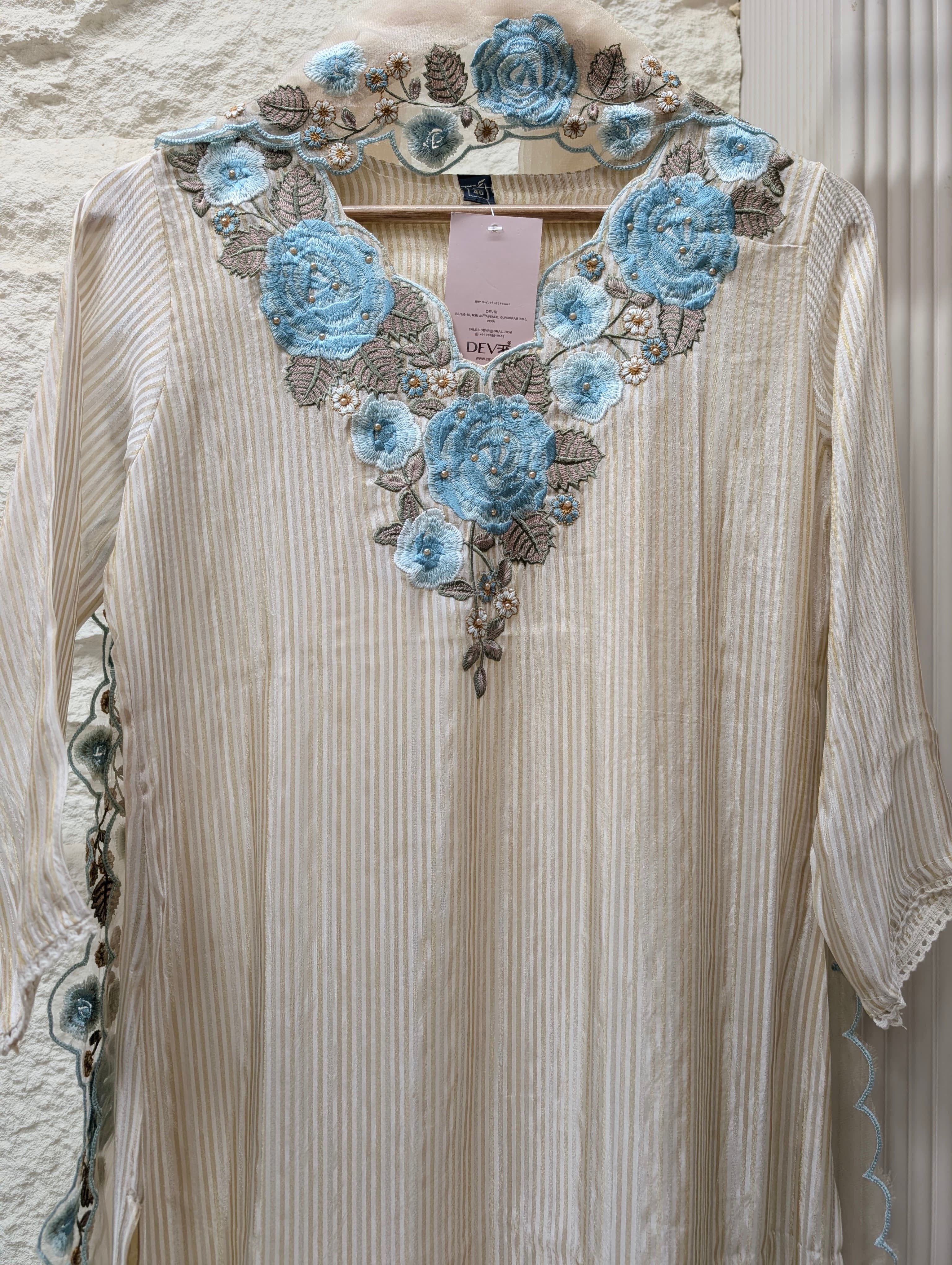 Gulnaar Tissue silk Embroidered Ivory 3-Piece Set (Devri – D.No 13796)