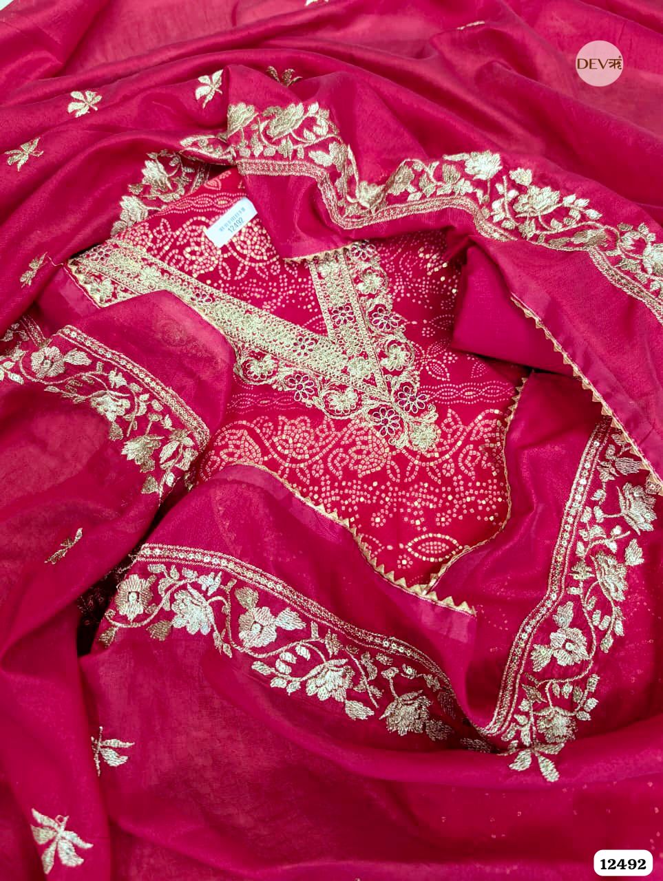 Rani Pink Modal Silk Embroidered Unstitched 3-Piece Suit (Devri – D.No. 12492)