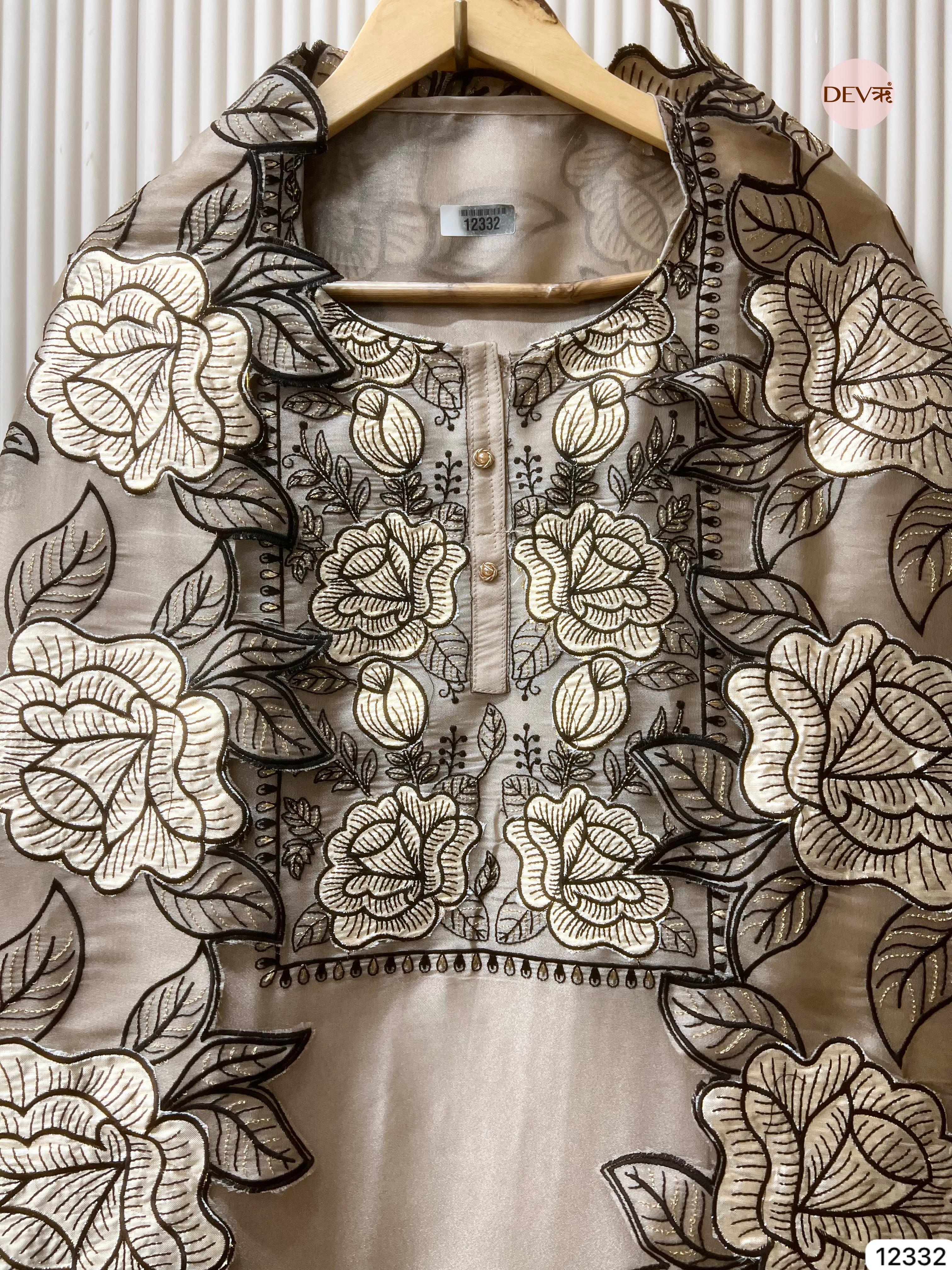 Beige Tissue Shimmer Embroidered Unstitched 3-Piece Suit (Devri – D.No 12332)
