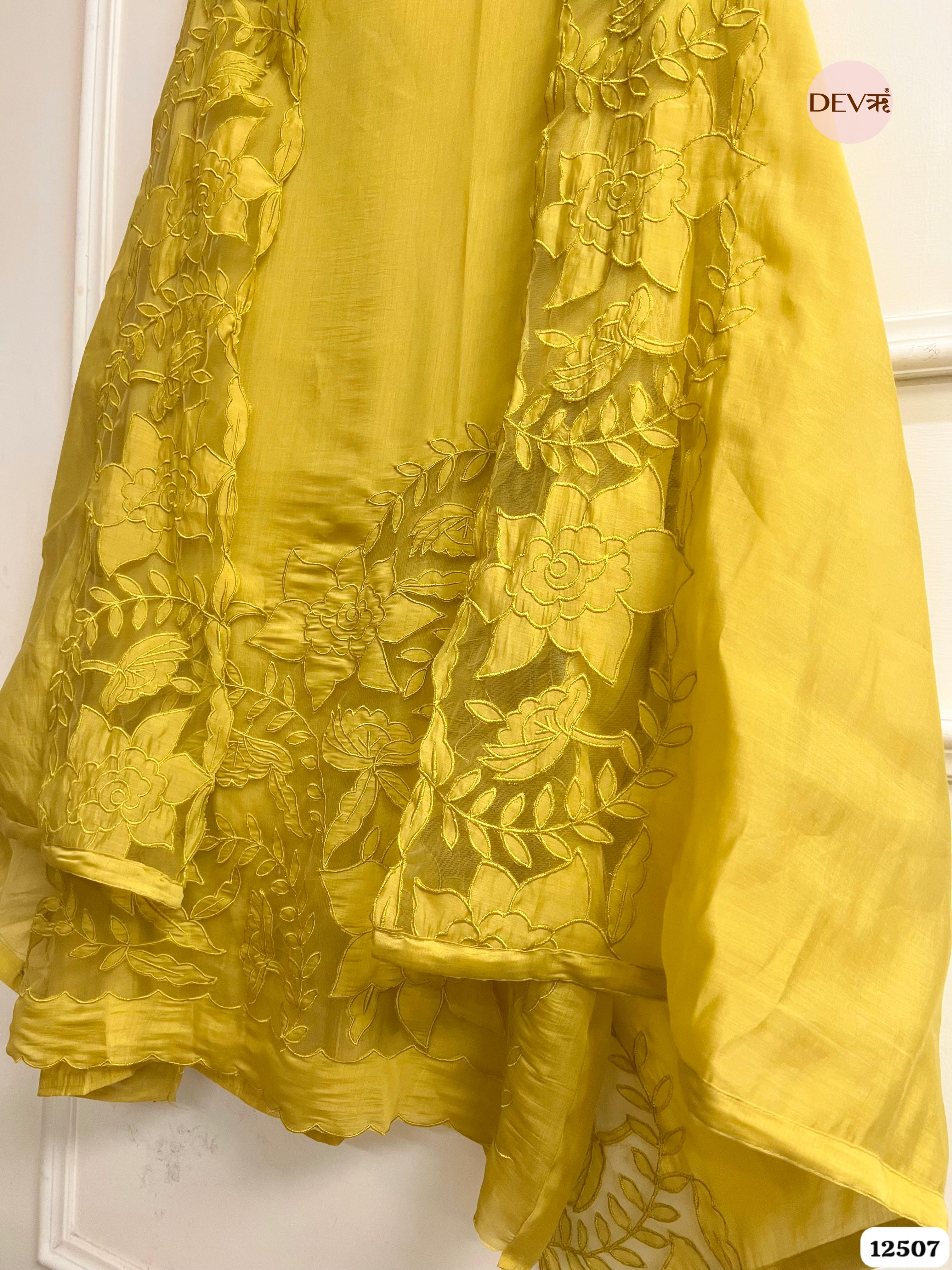 Mustard Modal Silk Embroidered Unstitched 3-Piece Suit (Devri – D.No . 12507)