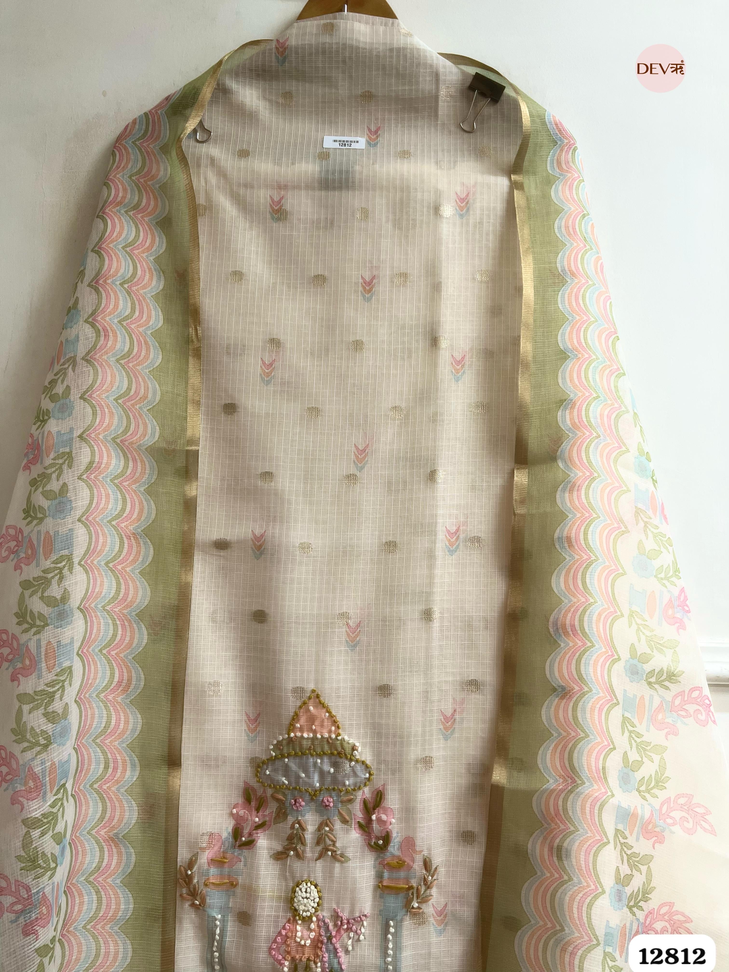 Cream Kota Printed Unstitched 3-Piece Suit (Devri – D.No 12812)