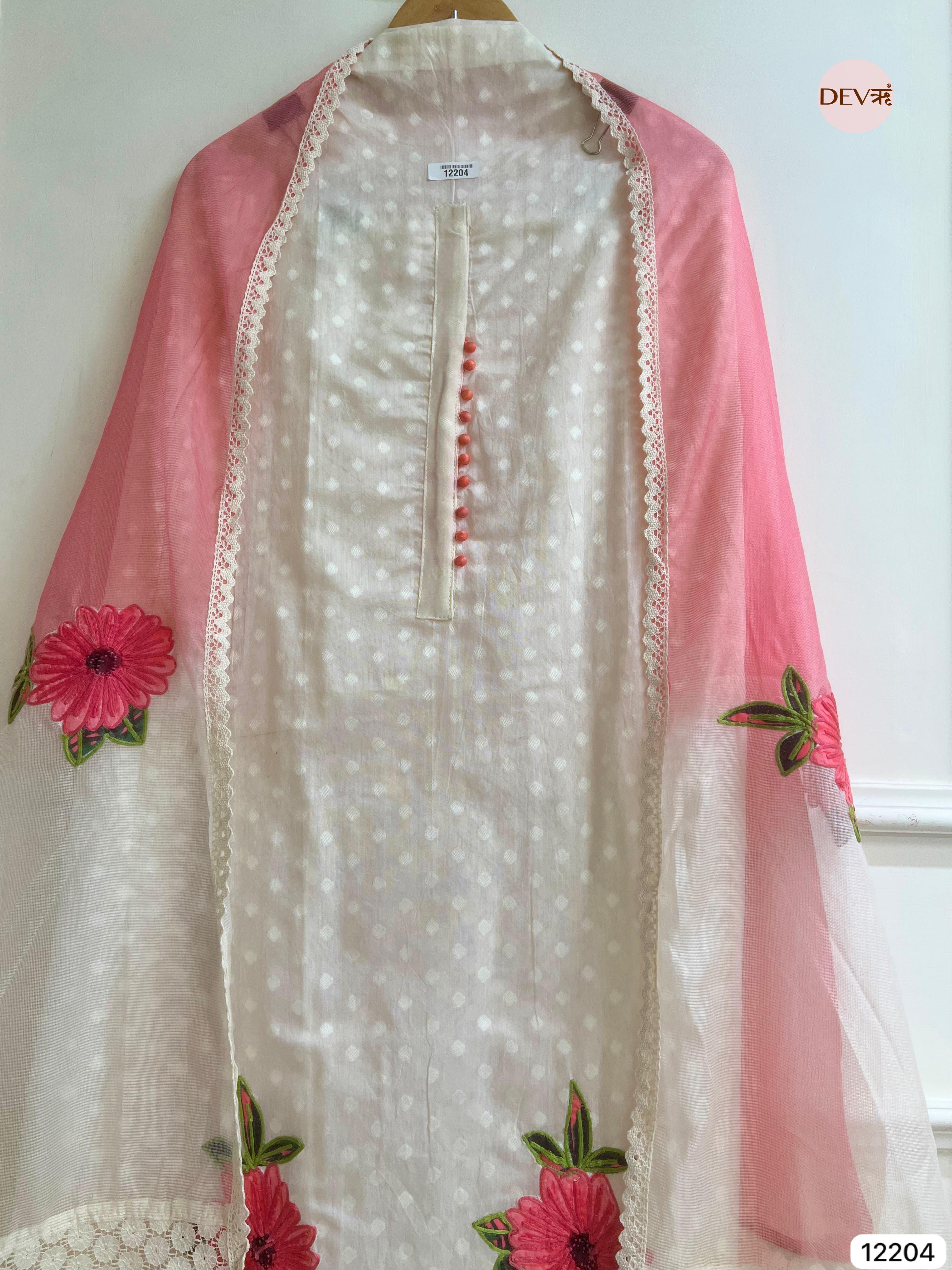 Aarini Mul Chanderi Floral-Embroidered 3-Piece Set (Devri – D.No 12204)