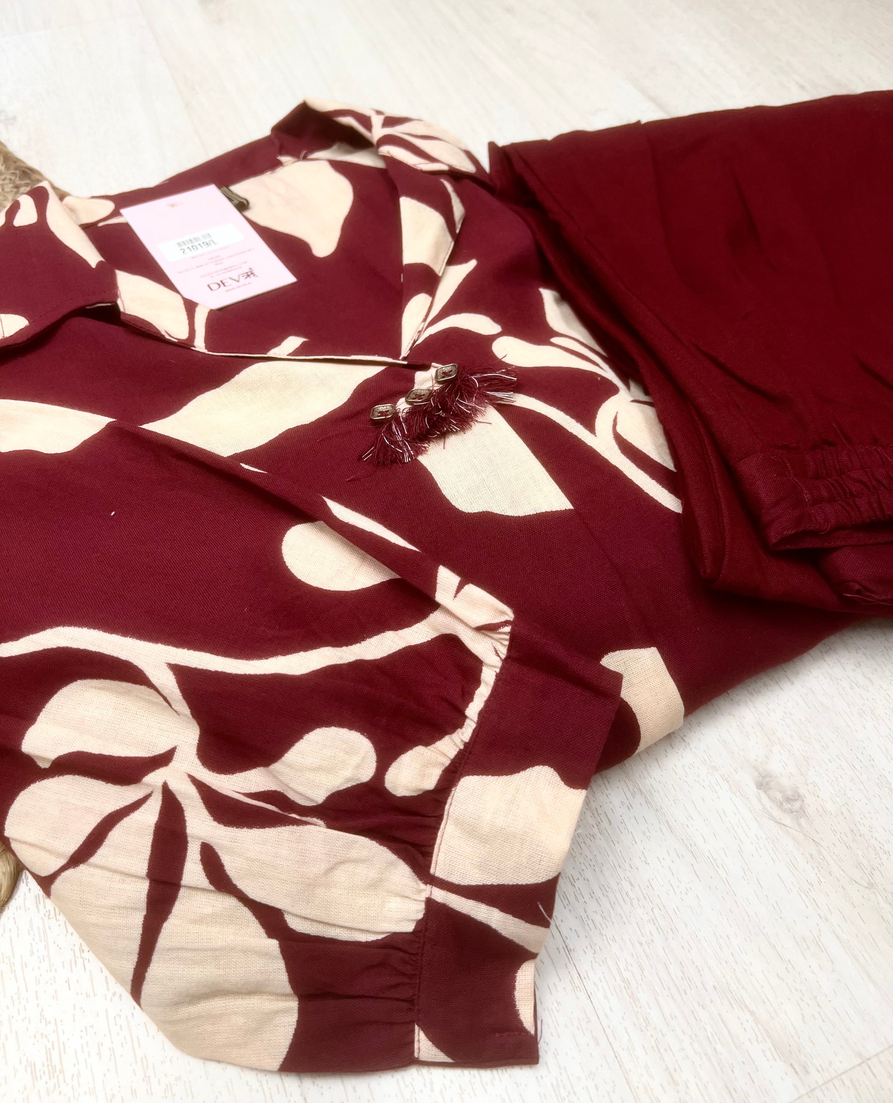 Vasanti German reyon Printed Maroon 2-Piece Set (Devri – D.No 21019)