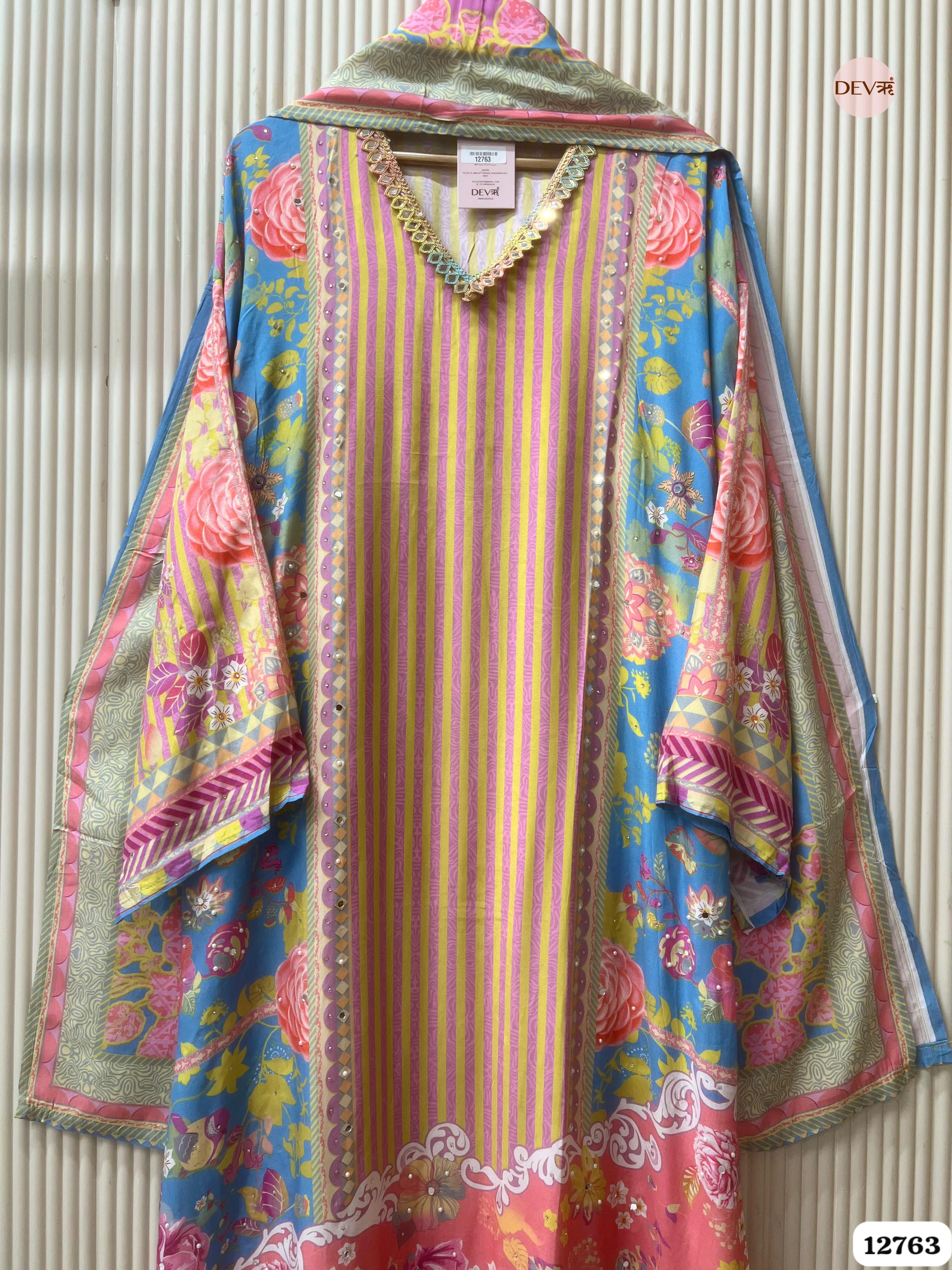 Multicolor Muslin Printed Unstitched 3-Piece Suit (Devri – D.No 12763)