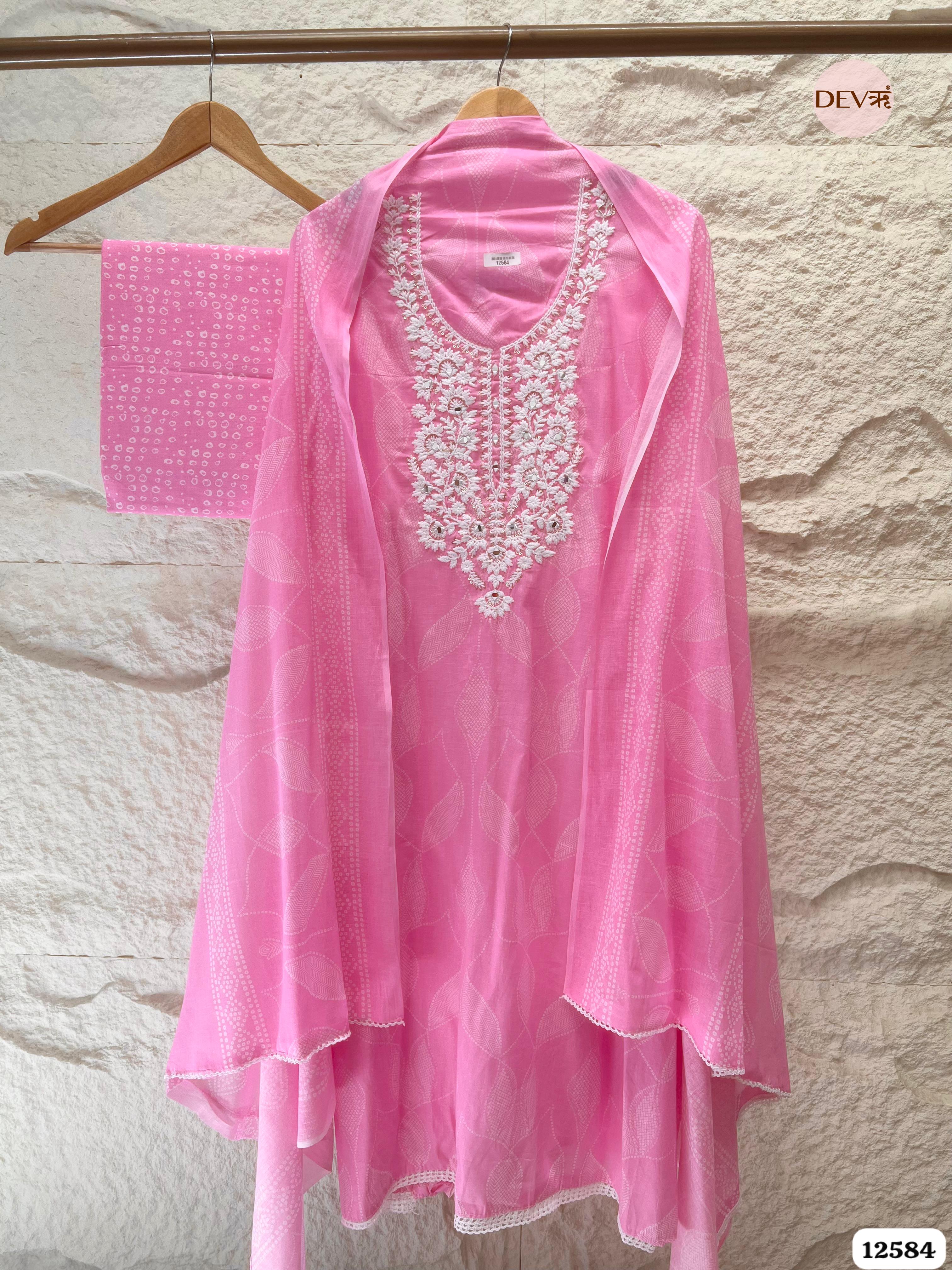 Blush Pink Cotton Embroidered Unstitched 3-Piece Suit (Devri – D.No 12584)