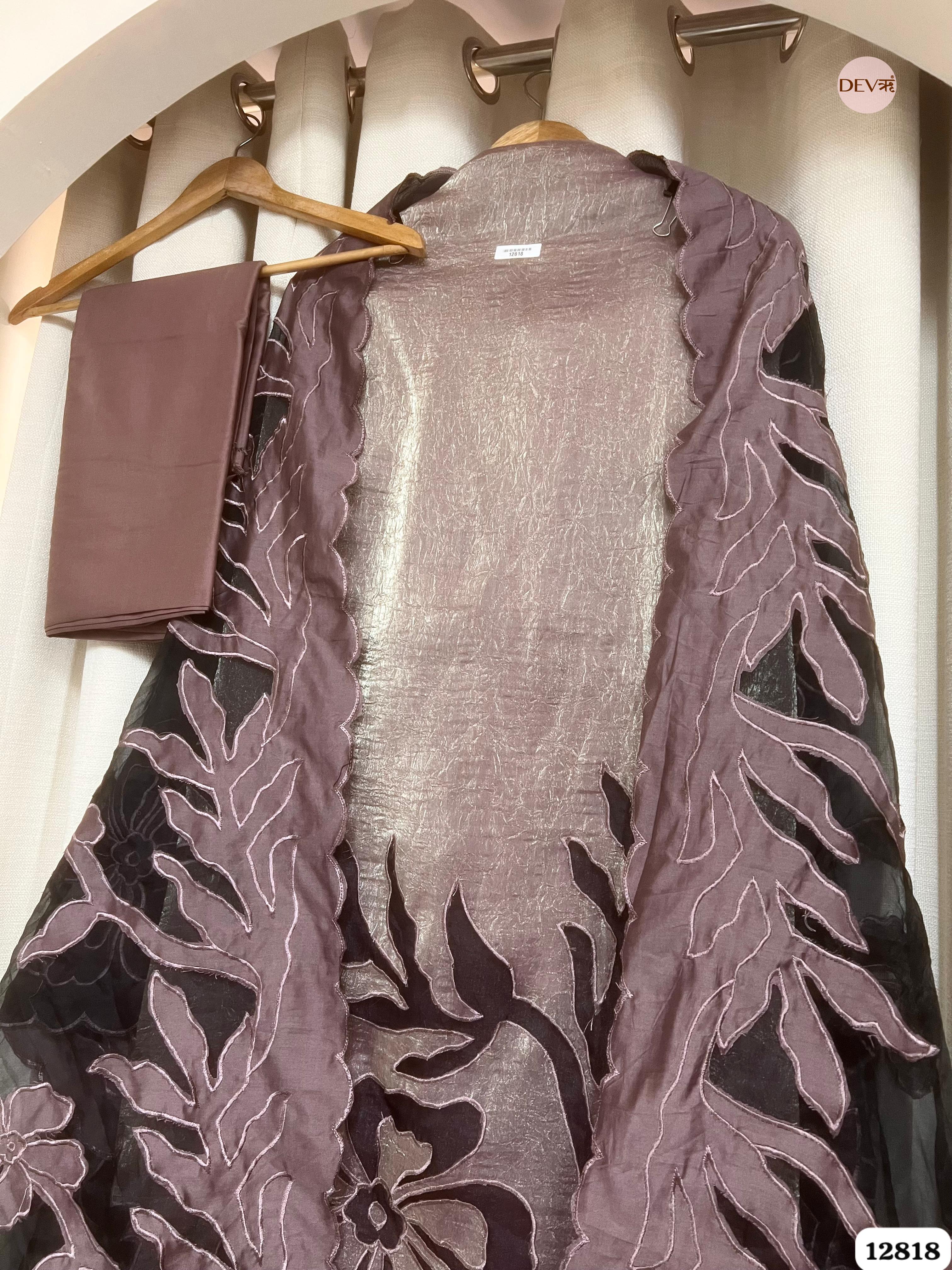 Brown Crush Tissue Silk Embroidered Unstitched 3-Piece Suit (Devri – D.No 12818)