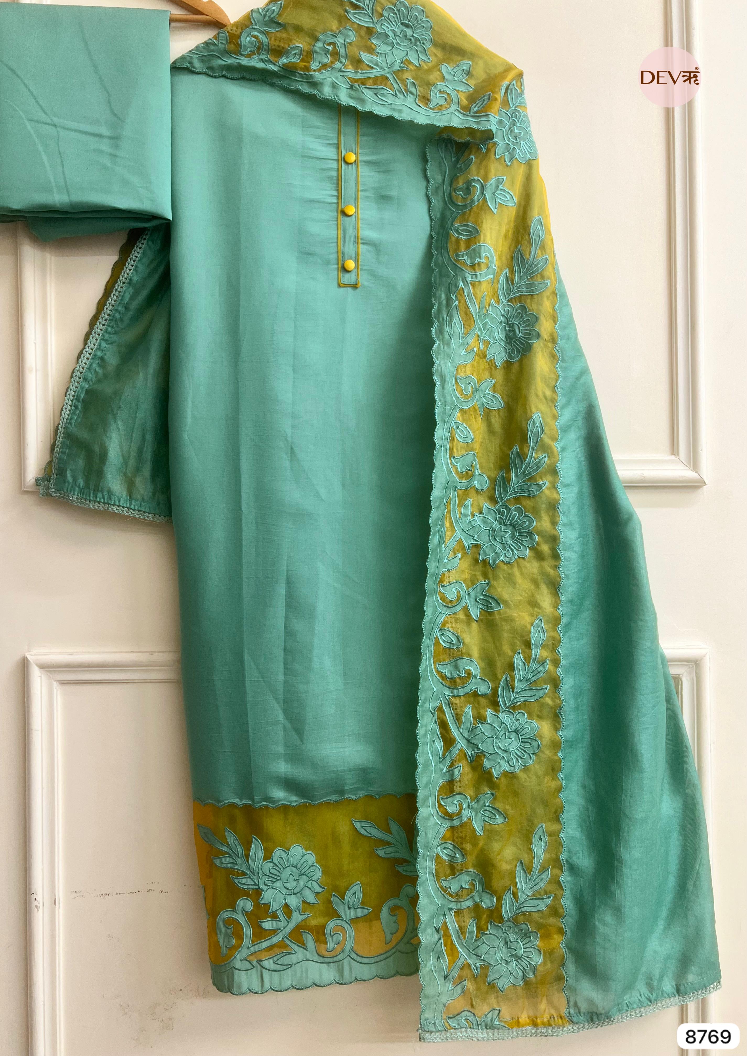 Seafoam Green Modal Silk Embroidered Unstitched 3-Piece Suit (Devri – D.No 8769)