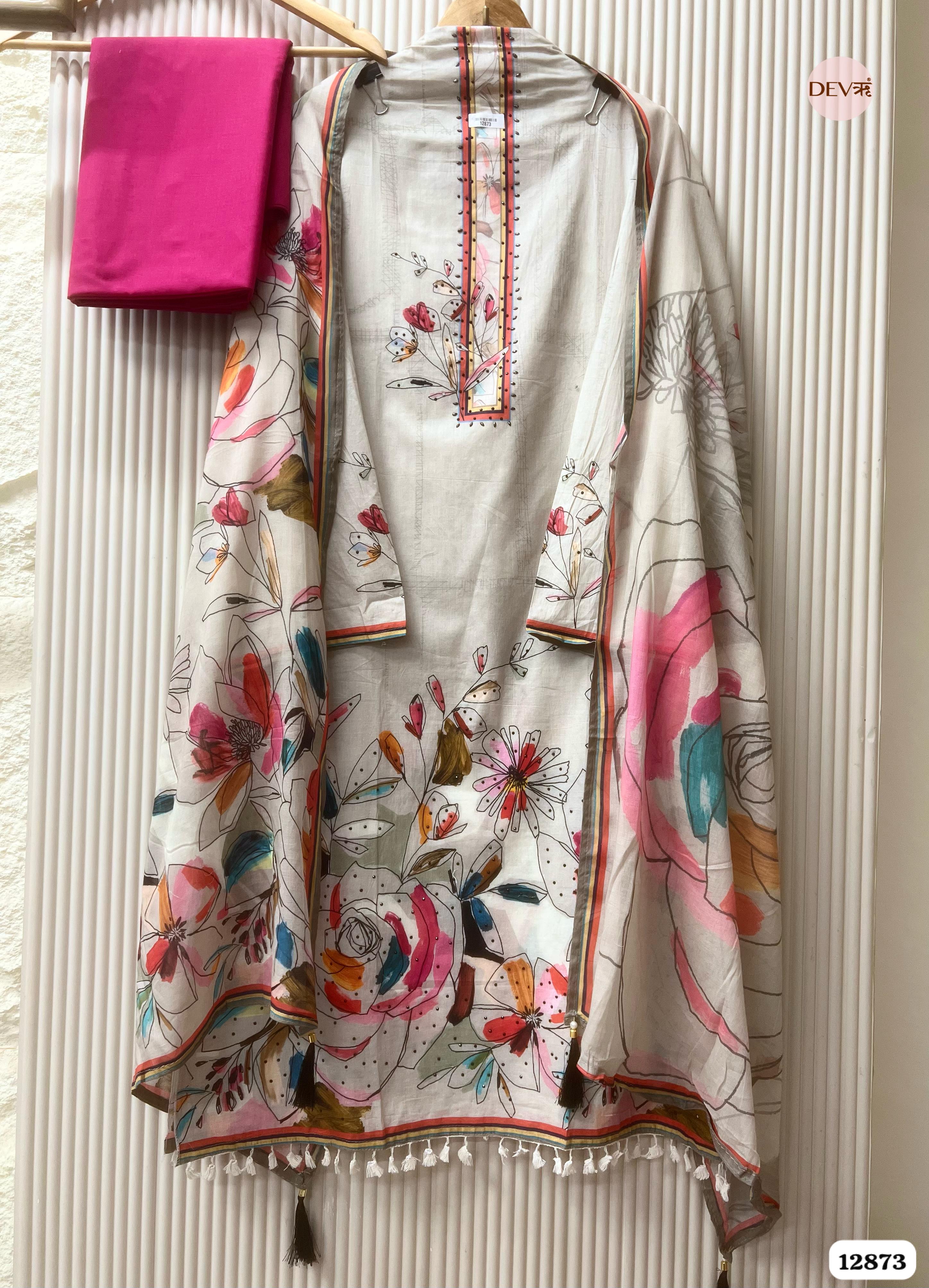 Grey Mul Cotton Printed Unstitched 3-Piece Suit (Devri – D.No 12873)