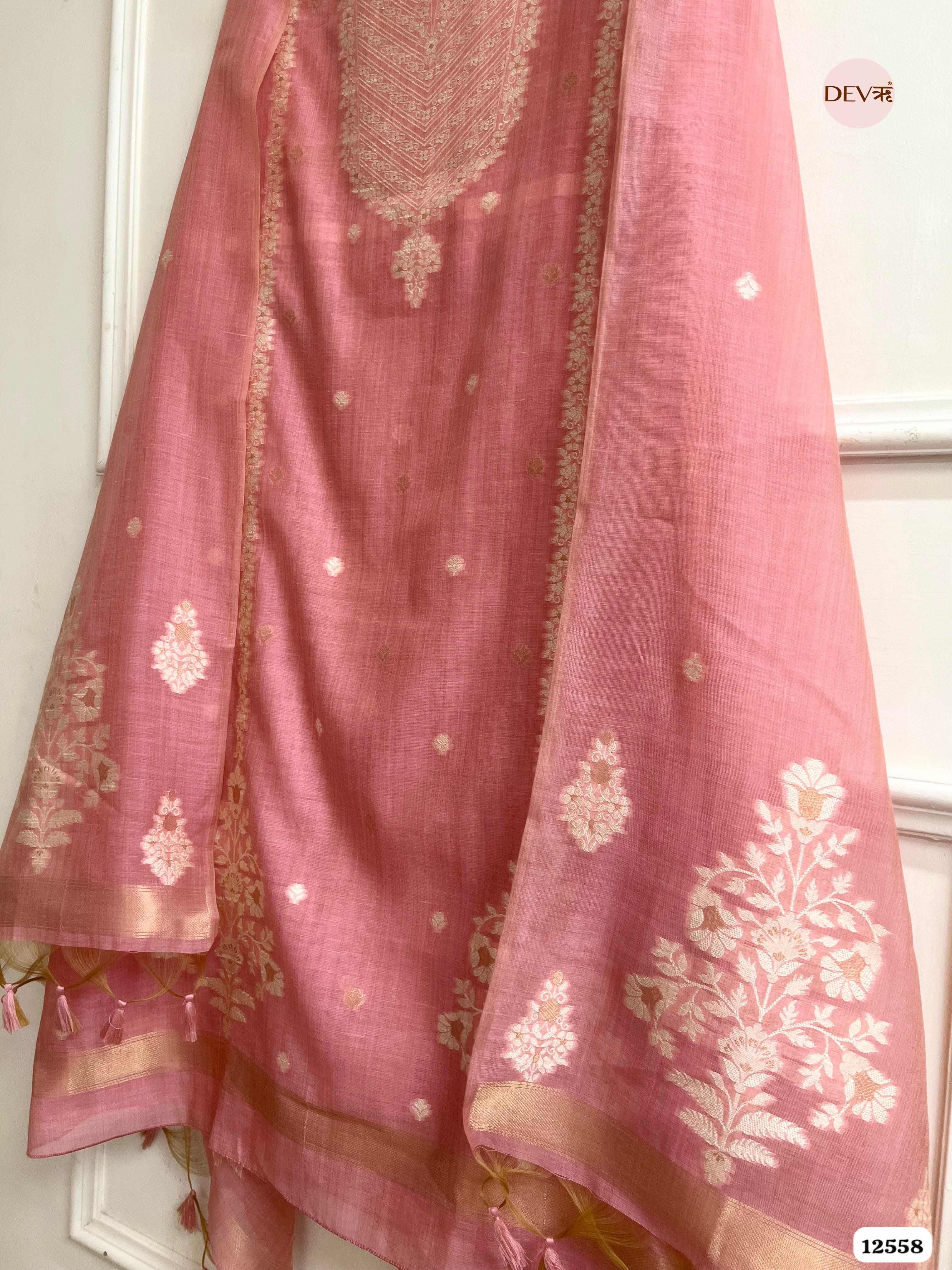Pink Jamdani Embroidered Unstitched 3-Piece Suit (Devri – D.No 12558)