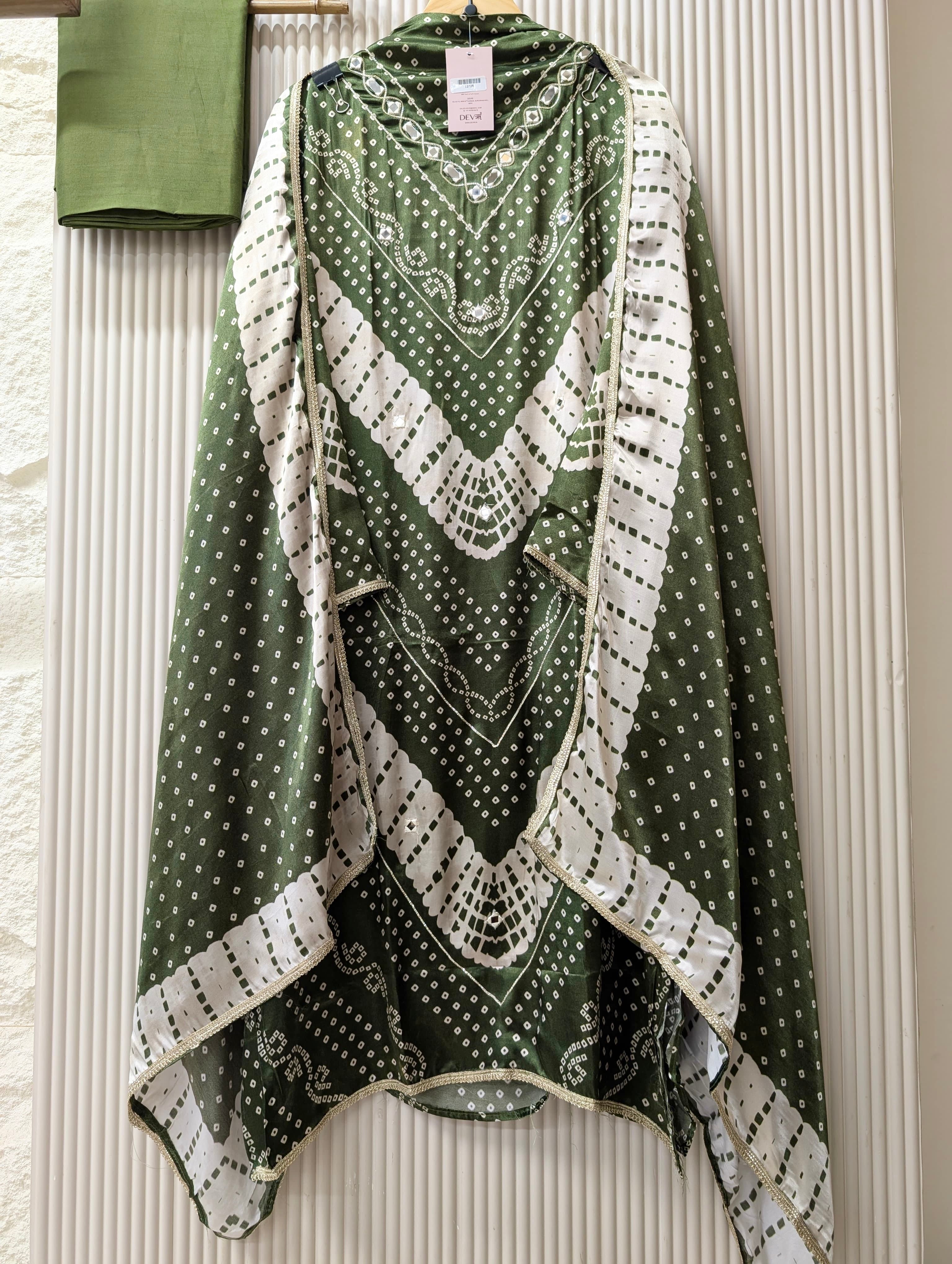 Olive Gajji Silk Printed Unstitched 3-Piece Suit (Devri – D.No 13729)