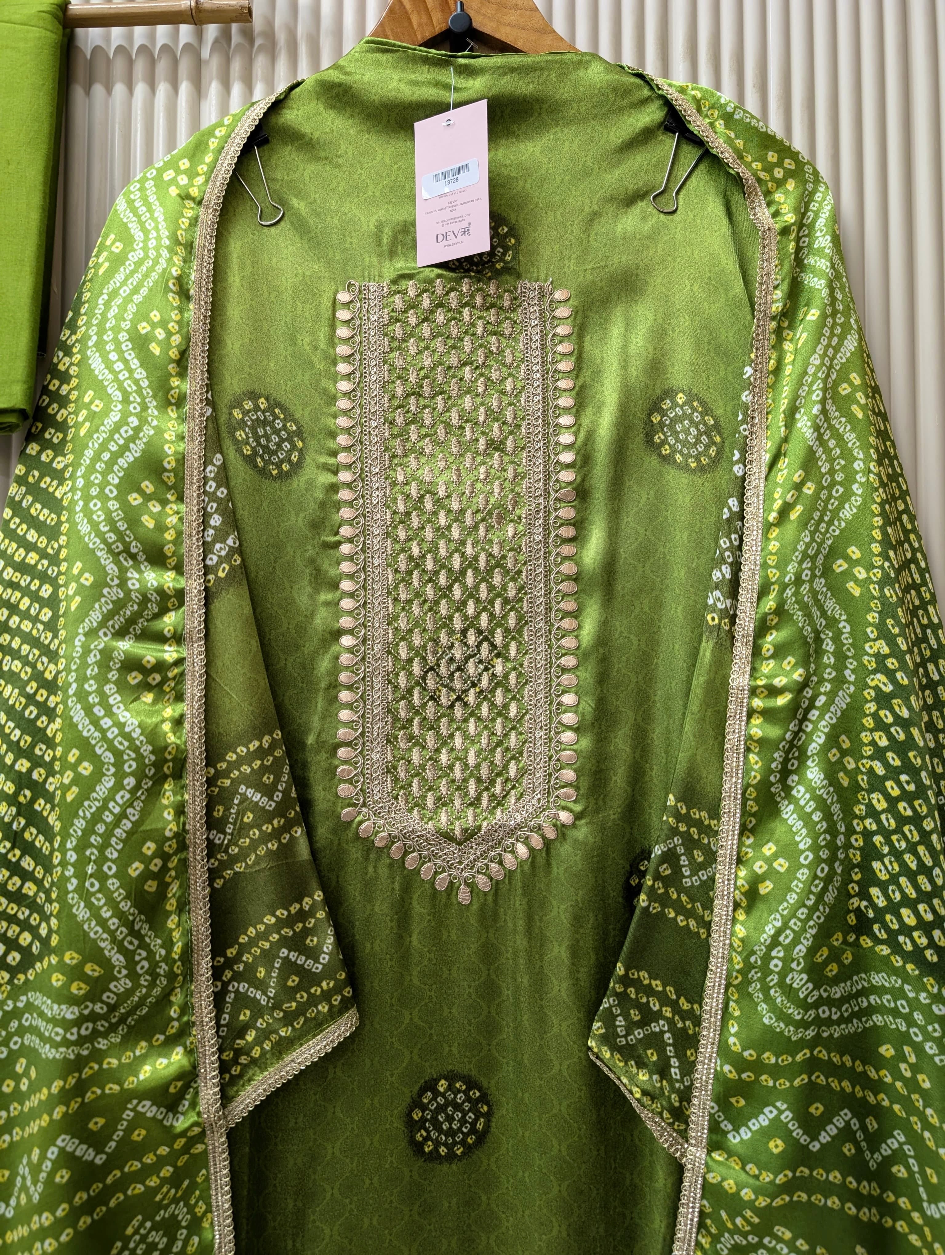 Olive Gajji Silk Printed Unstitched 3-Piece Suit (Devri – D.No 13728)
