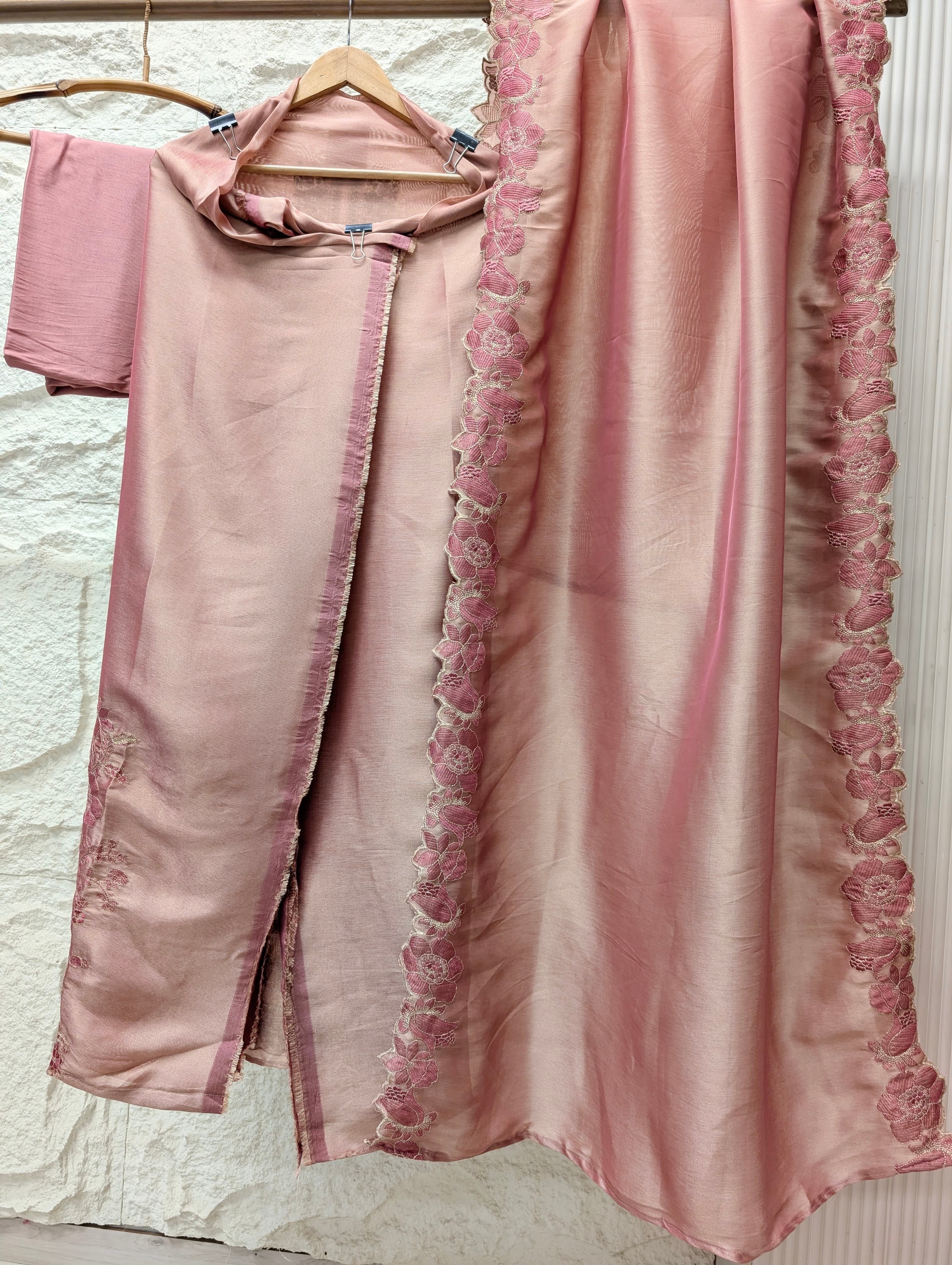 Pink Silk Blend Embroidered Unstitched 3-Piece Suit (Devri – D.No 13712)