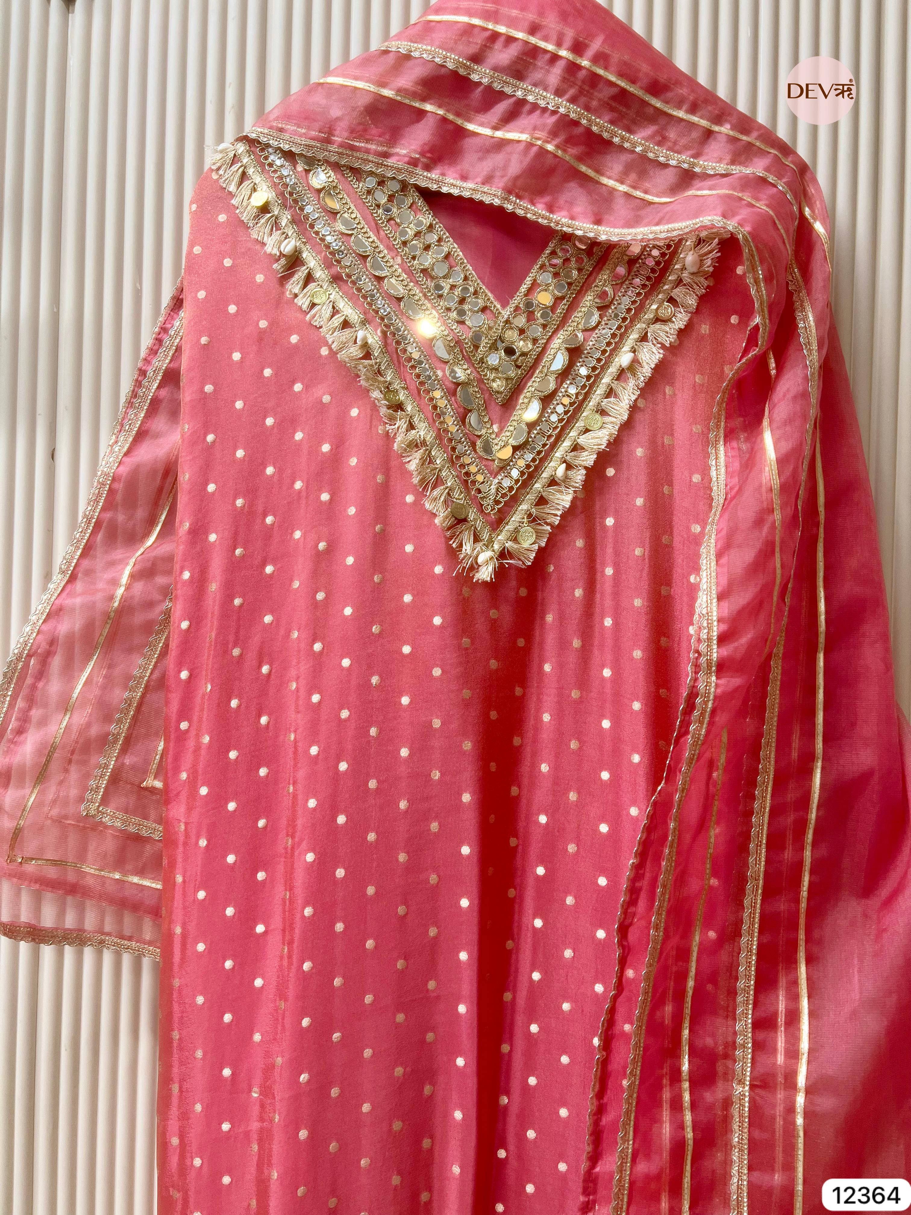 Rose Pink Tissue Shimmer Embellished Unstitched 3-Piece Suit (Devri – D.No 12364)