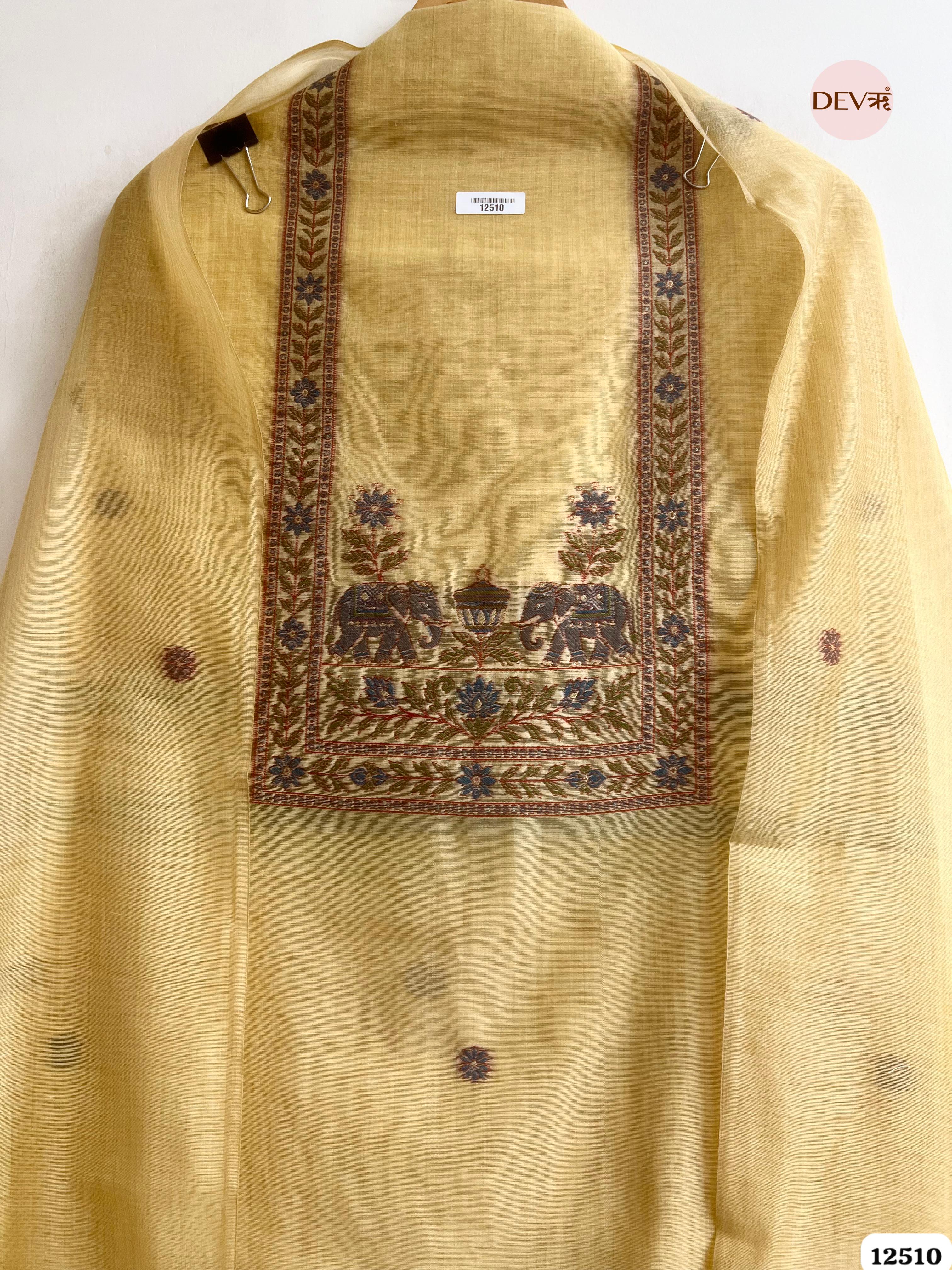 Yellow Jamdani Embroidered Unstitched 3-Piece Suit (Devri – D.No 12510)