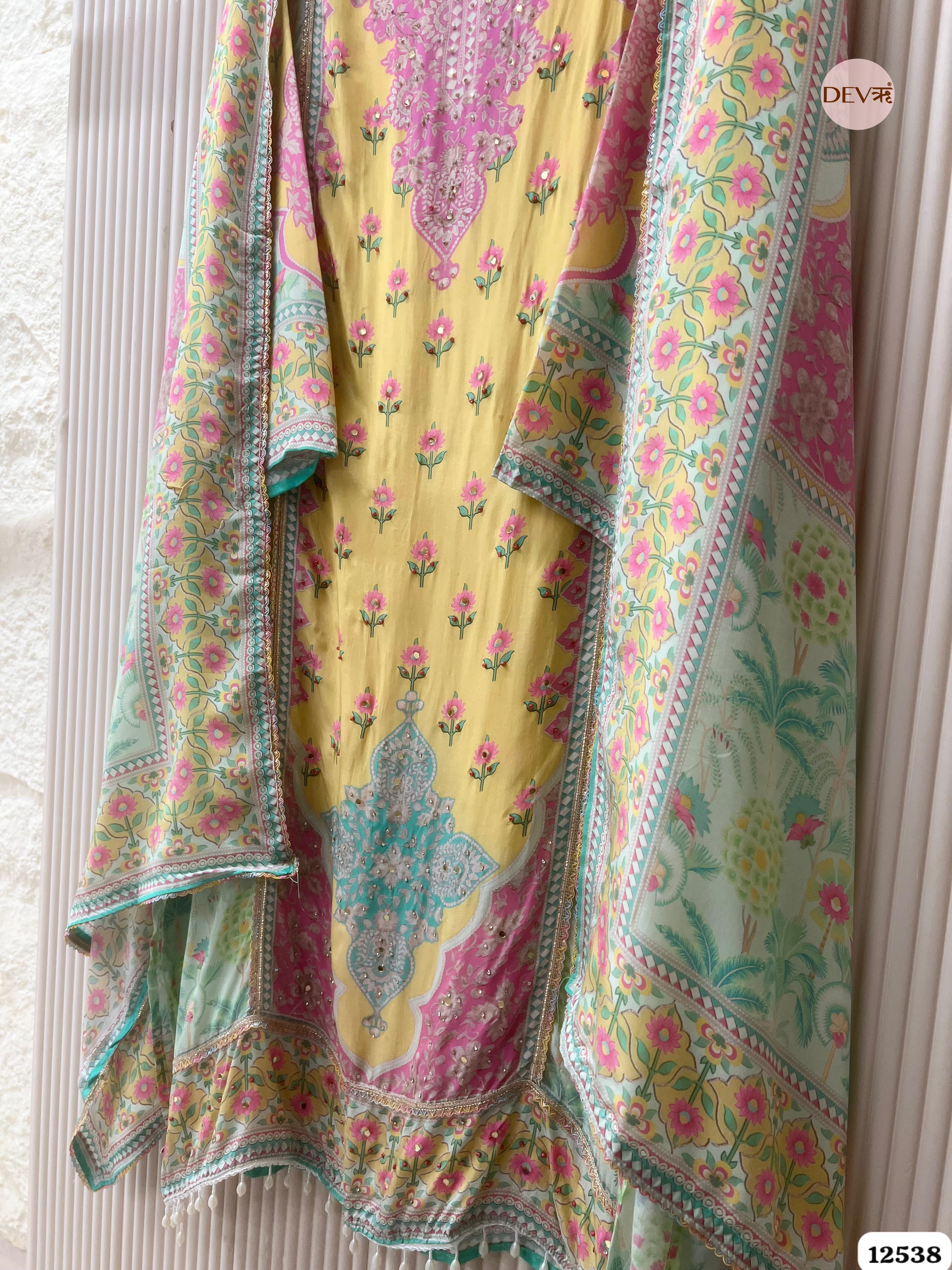 Taupe Muslin Digital Printed Unstitched 3-Piece Suit (Devri – D.No. 12538)