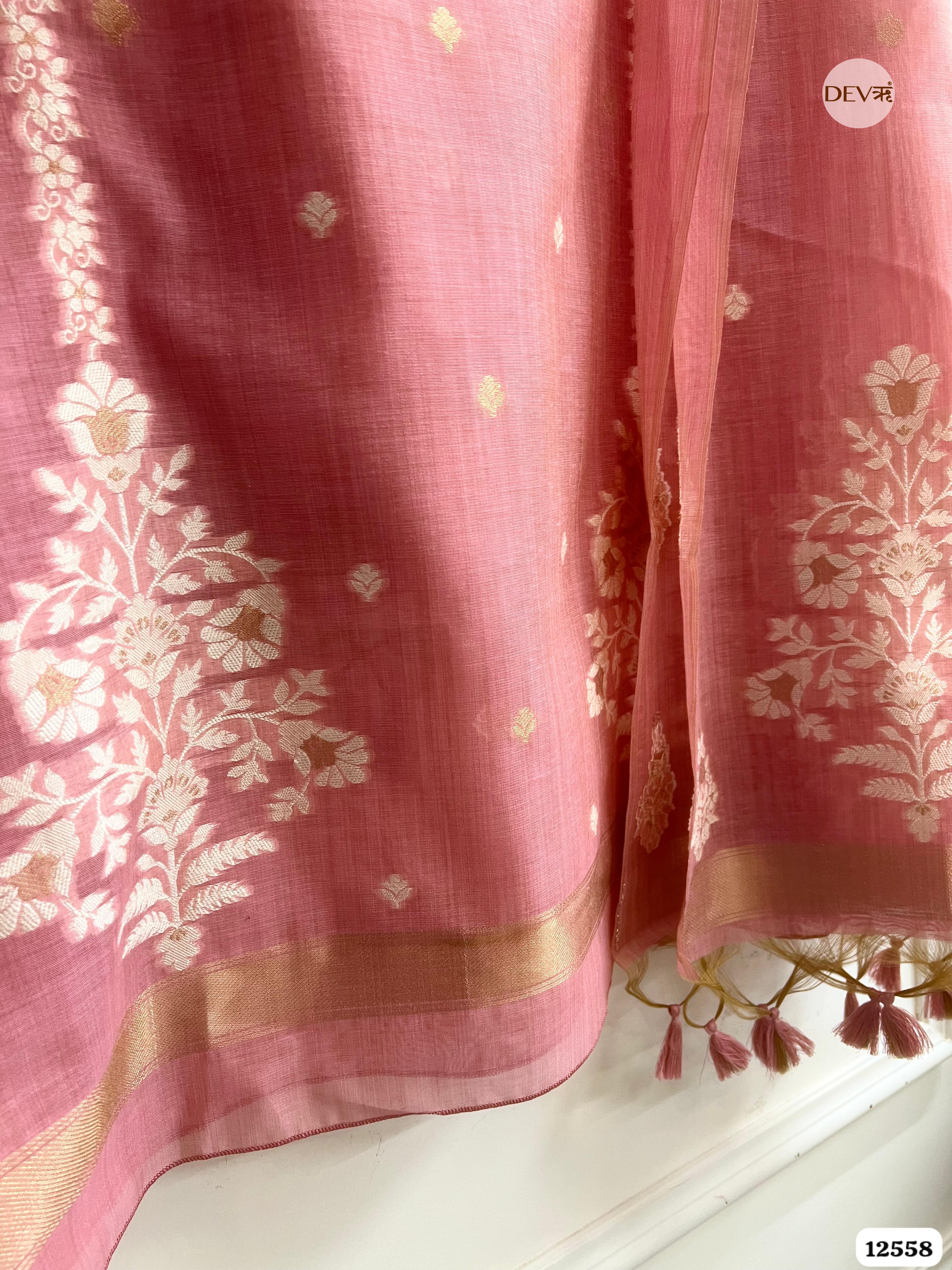 Pink Jamdani Embroidered Unstitched 3-Piece Suit (Devri – D.No 12558)