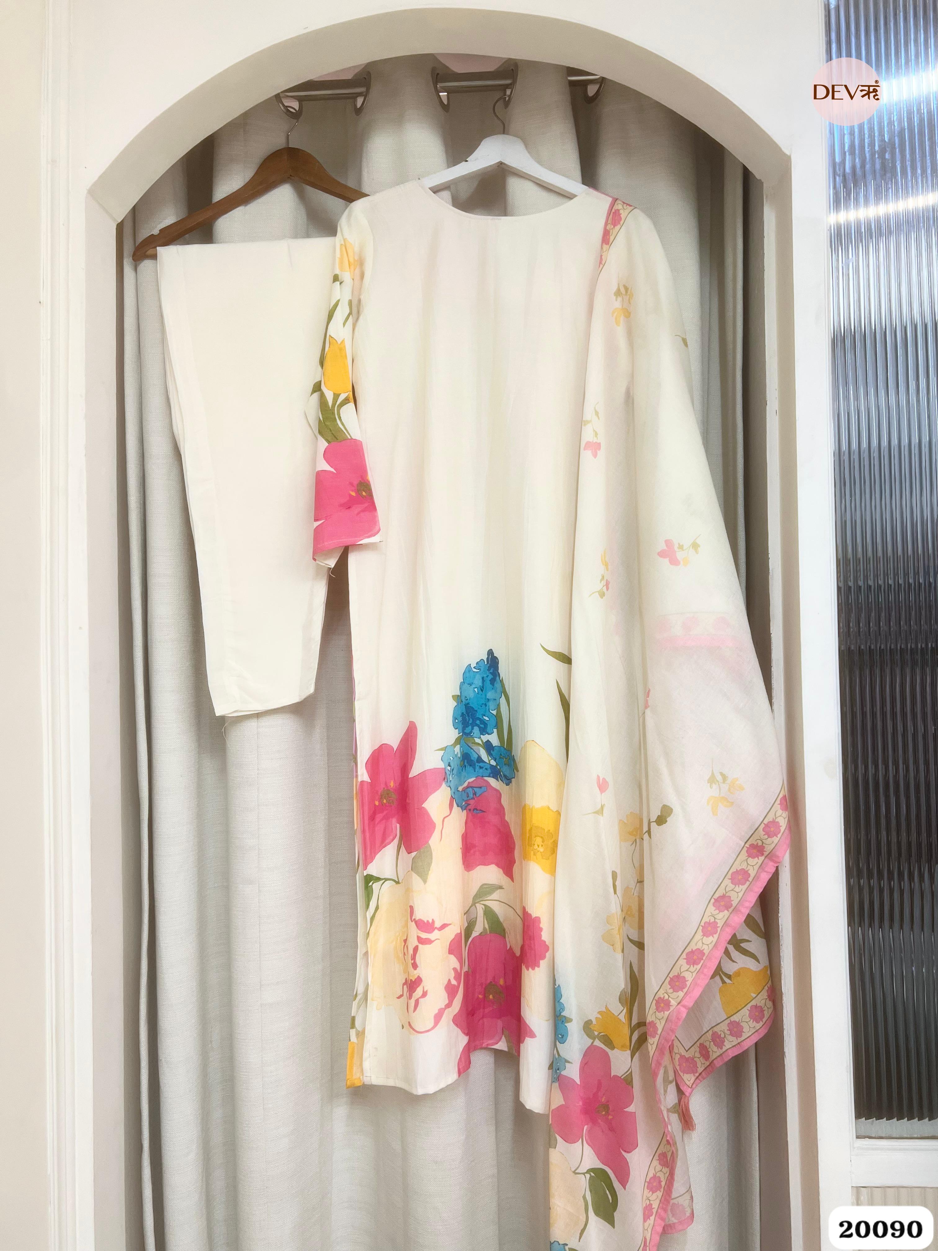 Jivika Pure Cotton Printed Pink & Ivory 3-Piece Set (Devri – D.No 20090)