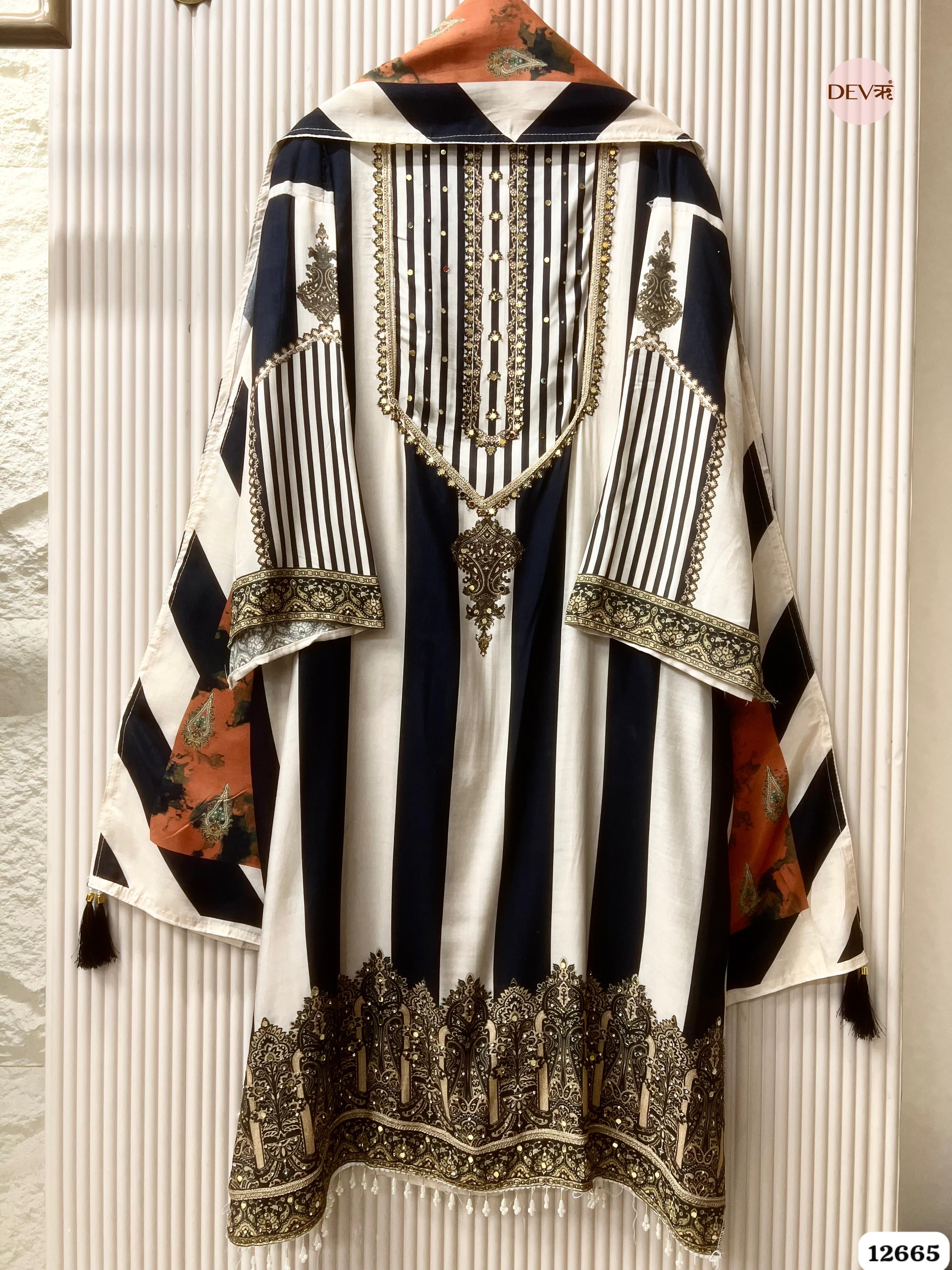 Ivory & Rust Muslin Printed Unstitched 3-Piece Suit (Devri – D.No 12665)
