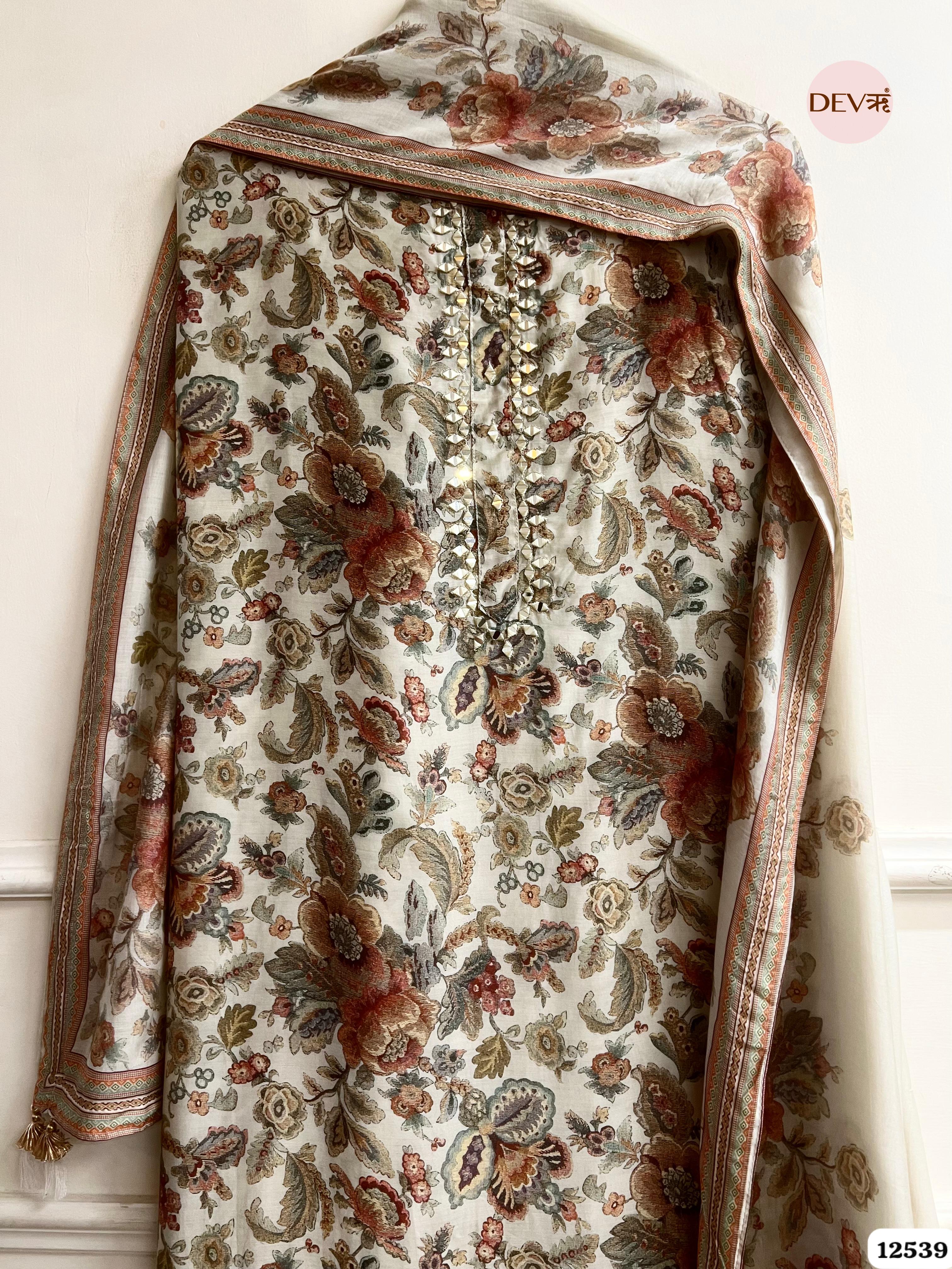 Ivory Muslin Printed Unstitched 3-Piece Suit (Devri – D.No . 12539)