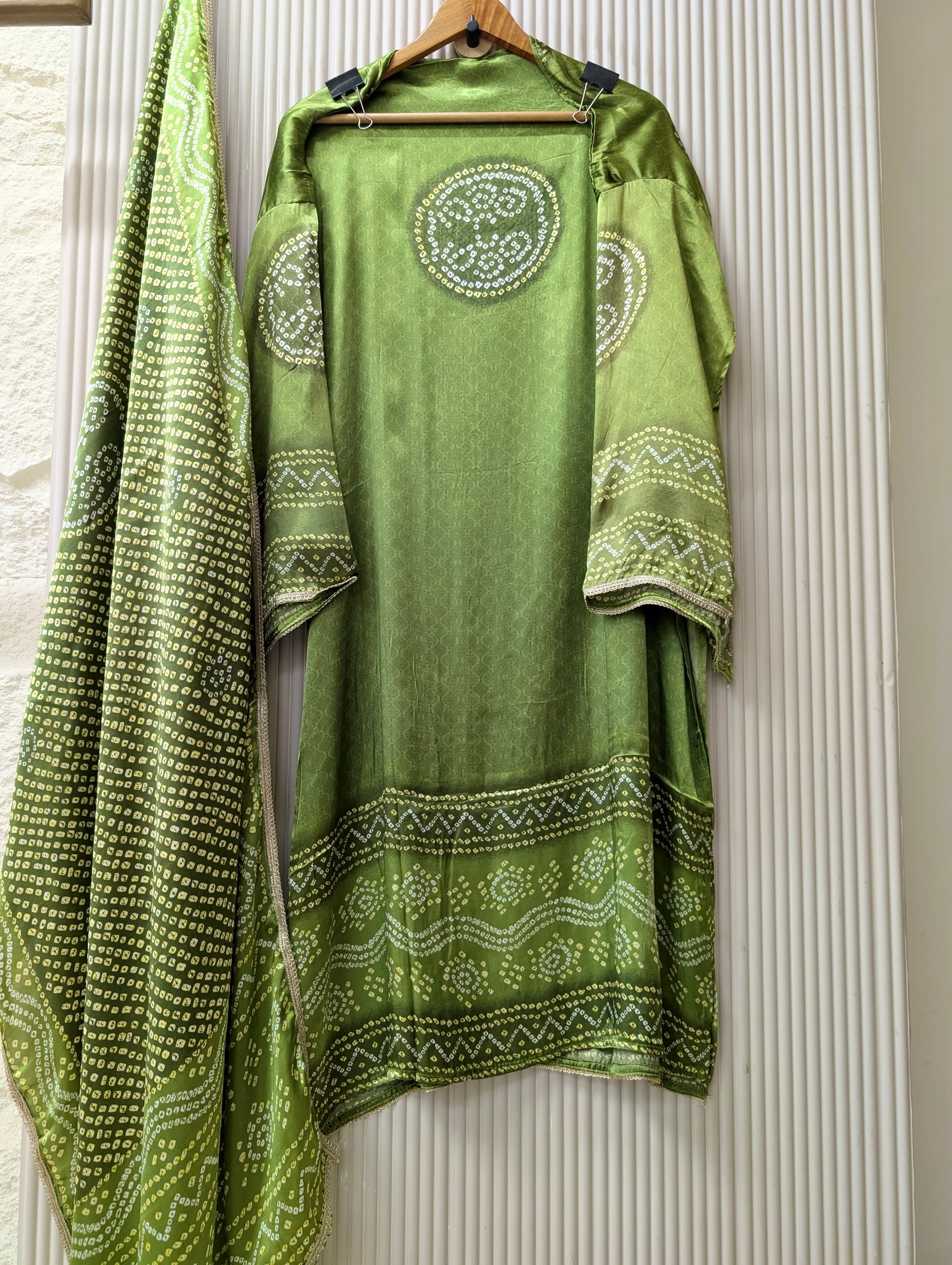 Olive Gajji Silk Printed Unstitched 3-Piece Suit (Devri – D.No 13728)