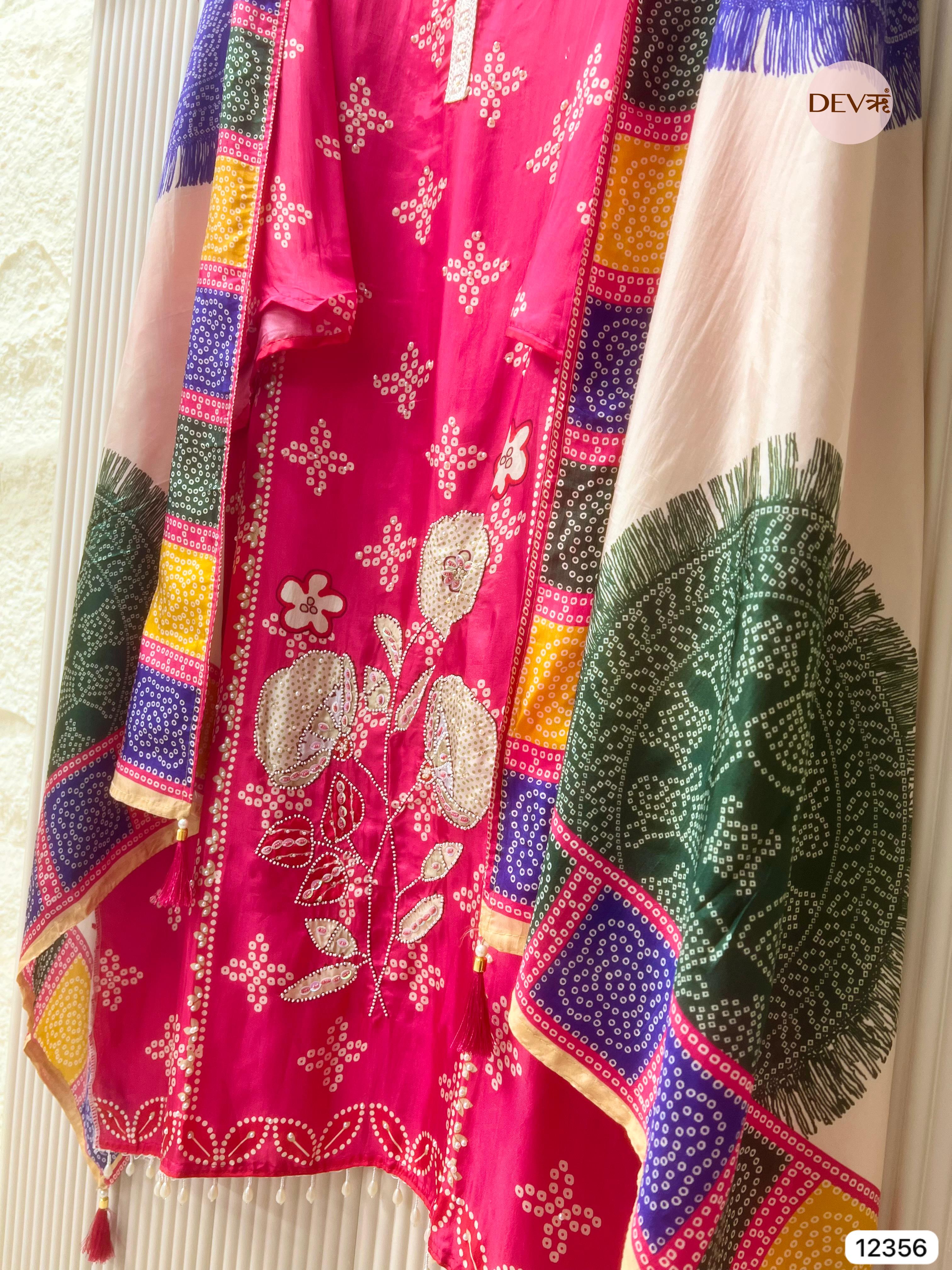 Fuchsia Organza Silk Embroidered Unstitched 3-Piece Suit (Devri – D.No 12356)