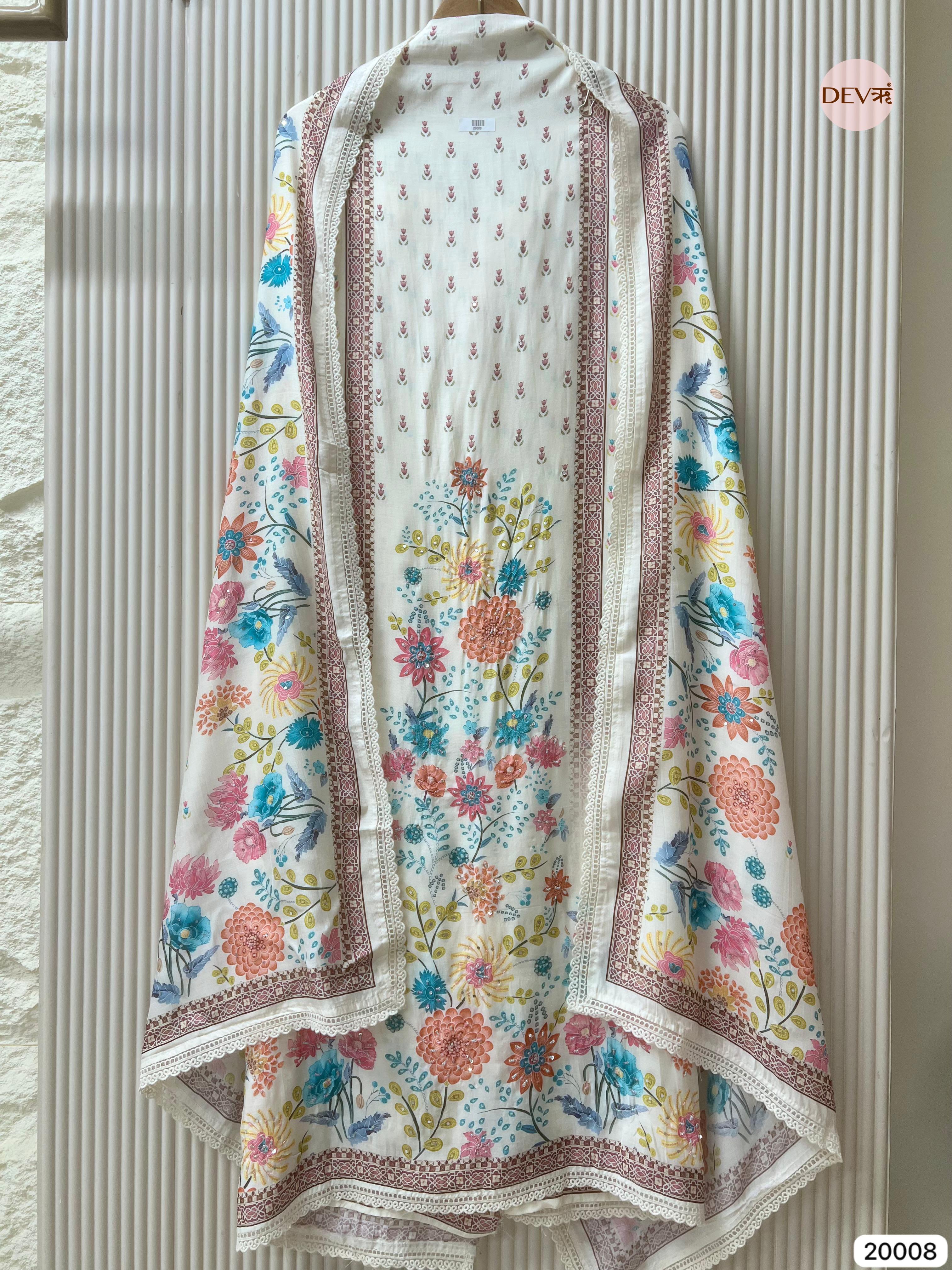 Off-White Muslin Embroidered Unstitched 3-Piece Suit (Devri – D.No 20008)