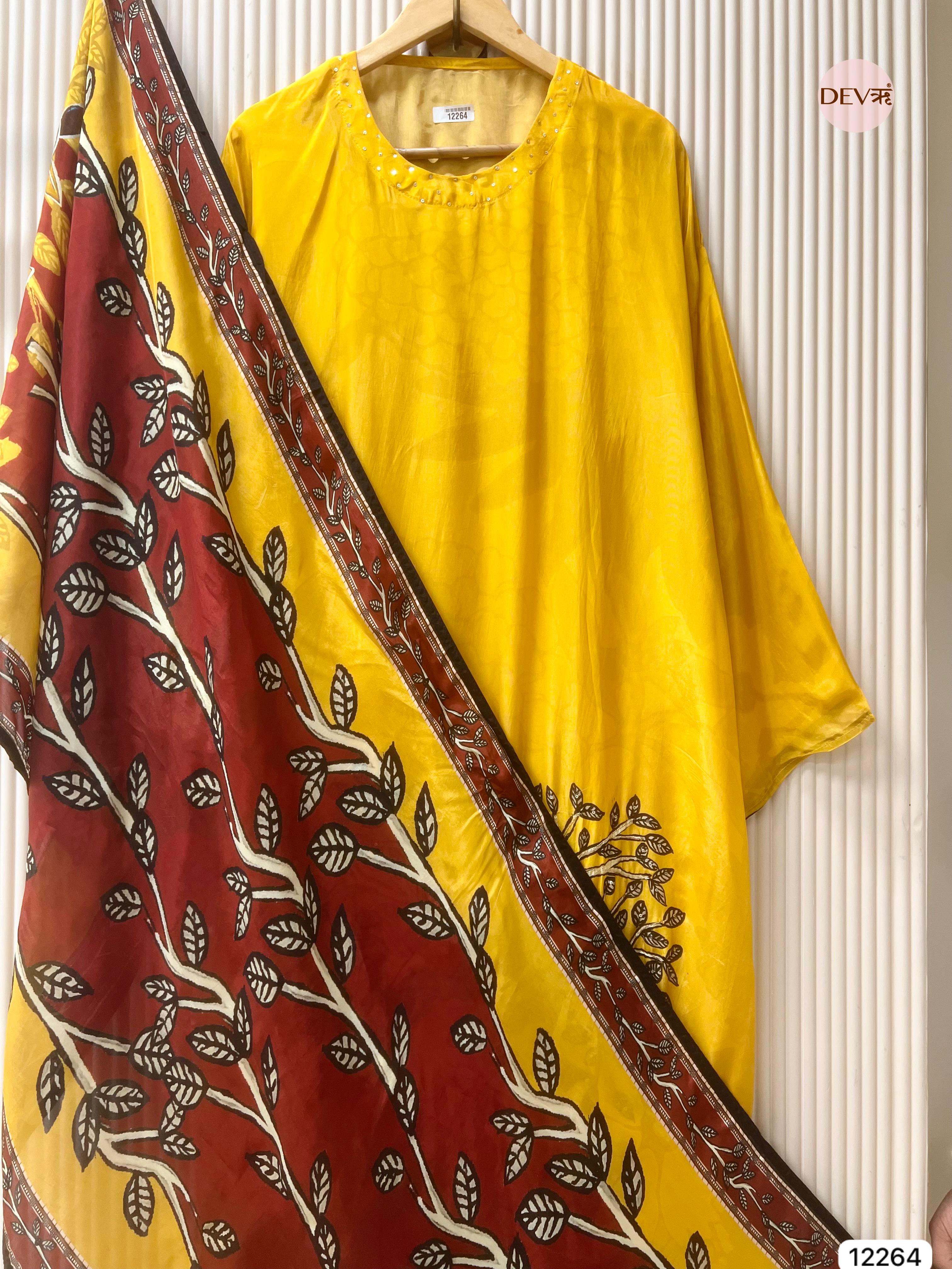 Yellow Tissue Glass Printed Unstitched 3-Piece Suit (Devri – D.No 12264)