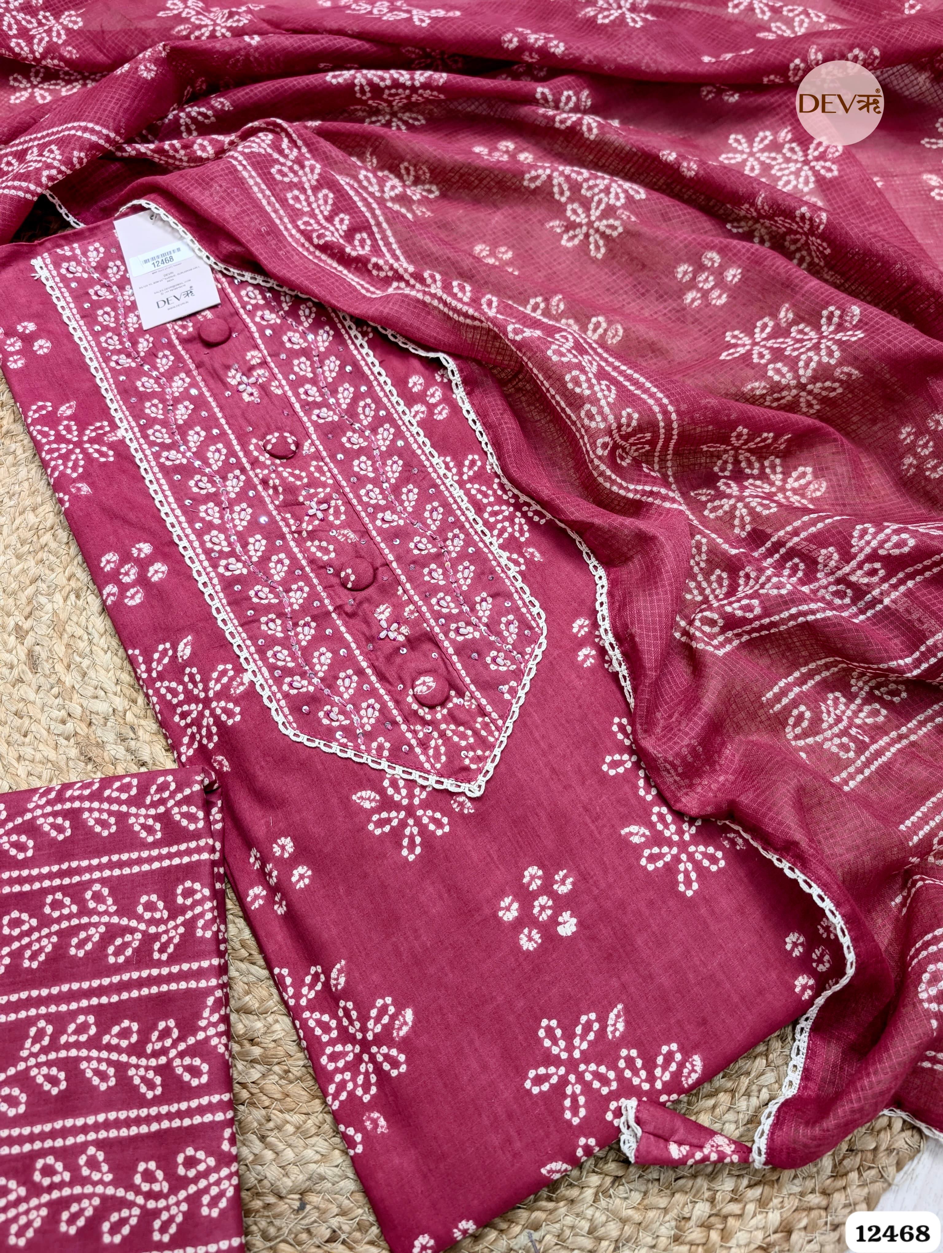 Magenta Pure Cotton Printed Unstitched 3-Piece Suit (Devri – D.No.12468)