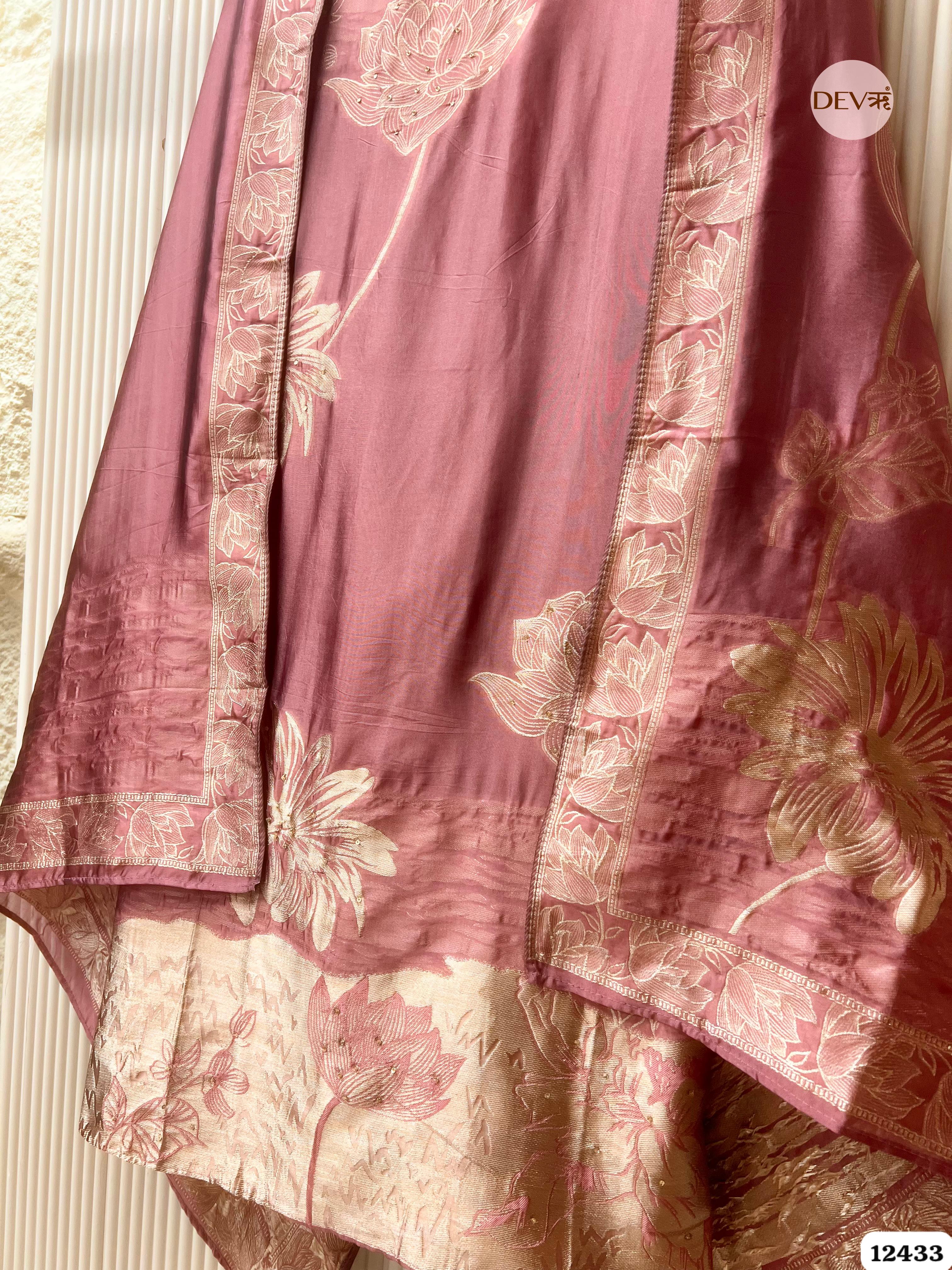 Dusty Rose Banarasi Silk Embroidered Unstitched 3-Piece Suit (Devri – D.No .12433)