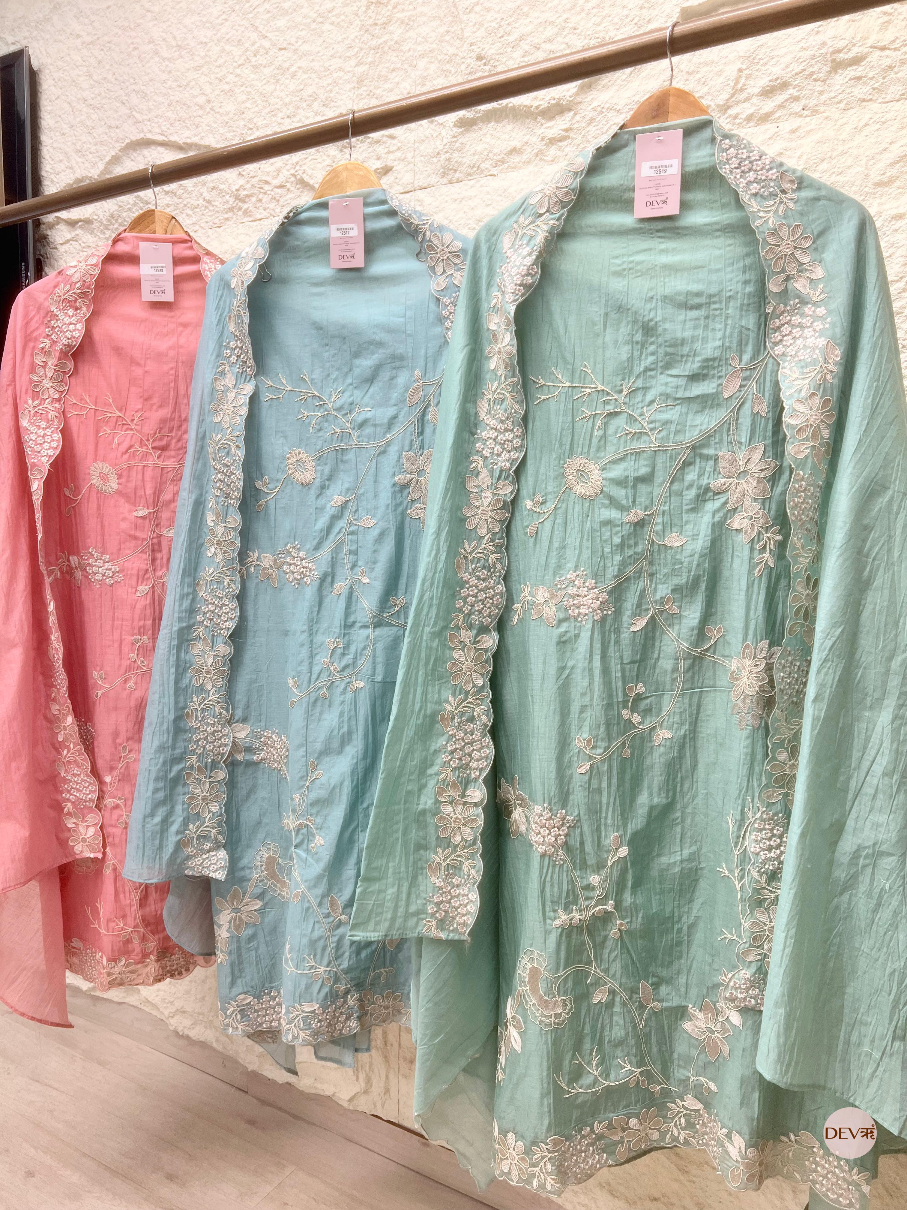teal Mul Cotton Embroidered Unstitched 3-Piece Suit (Devri – D.No 12517)