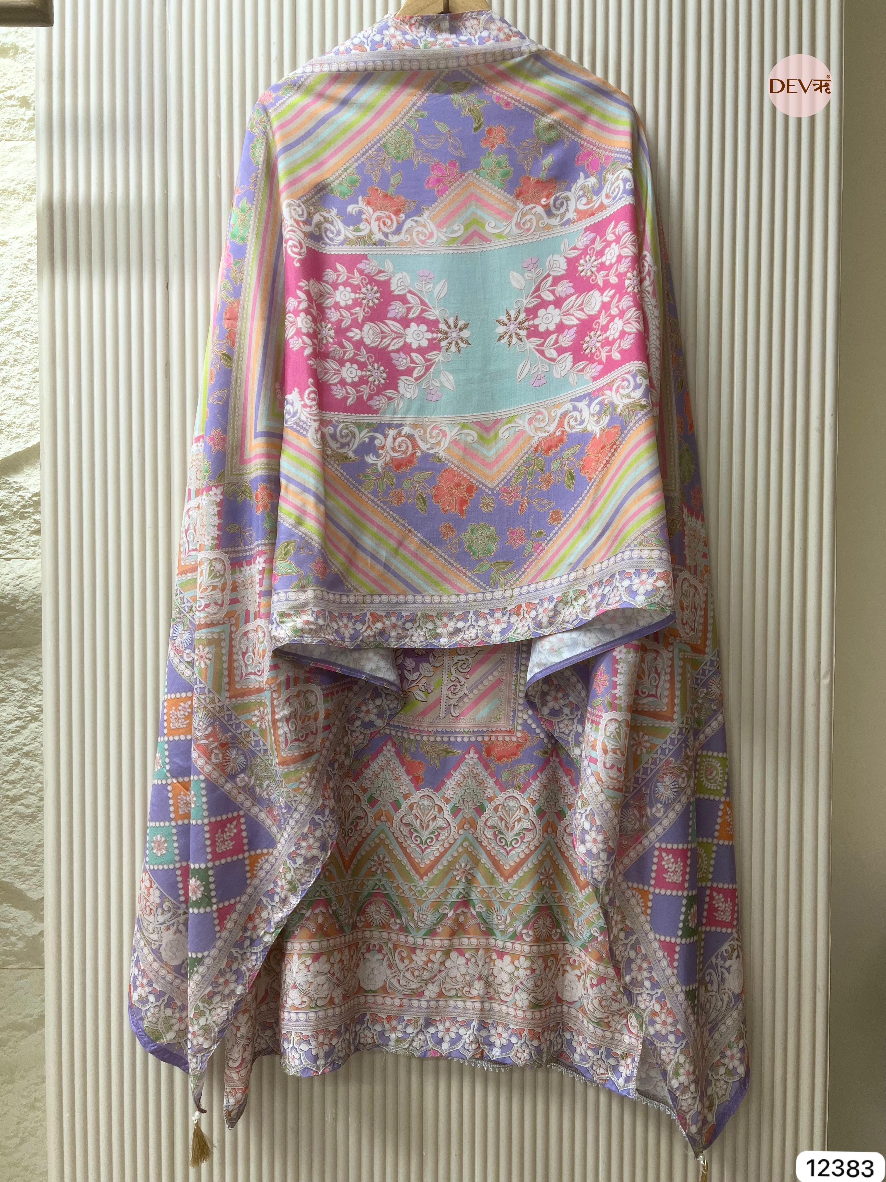 Multicolour Muslin Printed Unstitched 3-Piece Suit (Devri – D.No 12383)