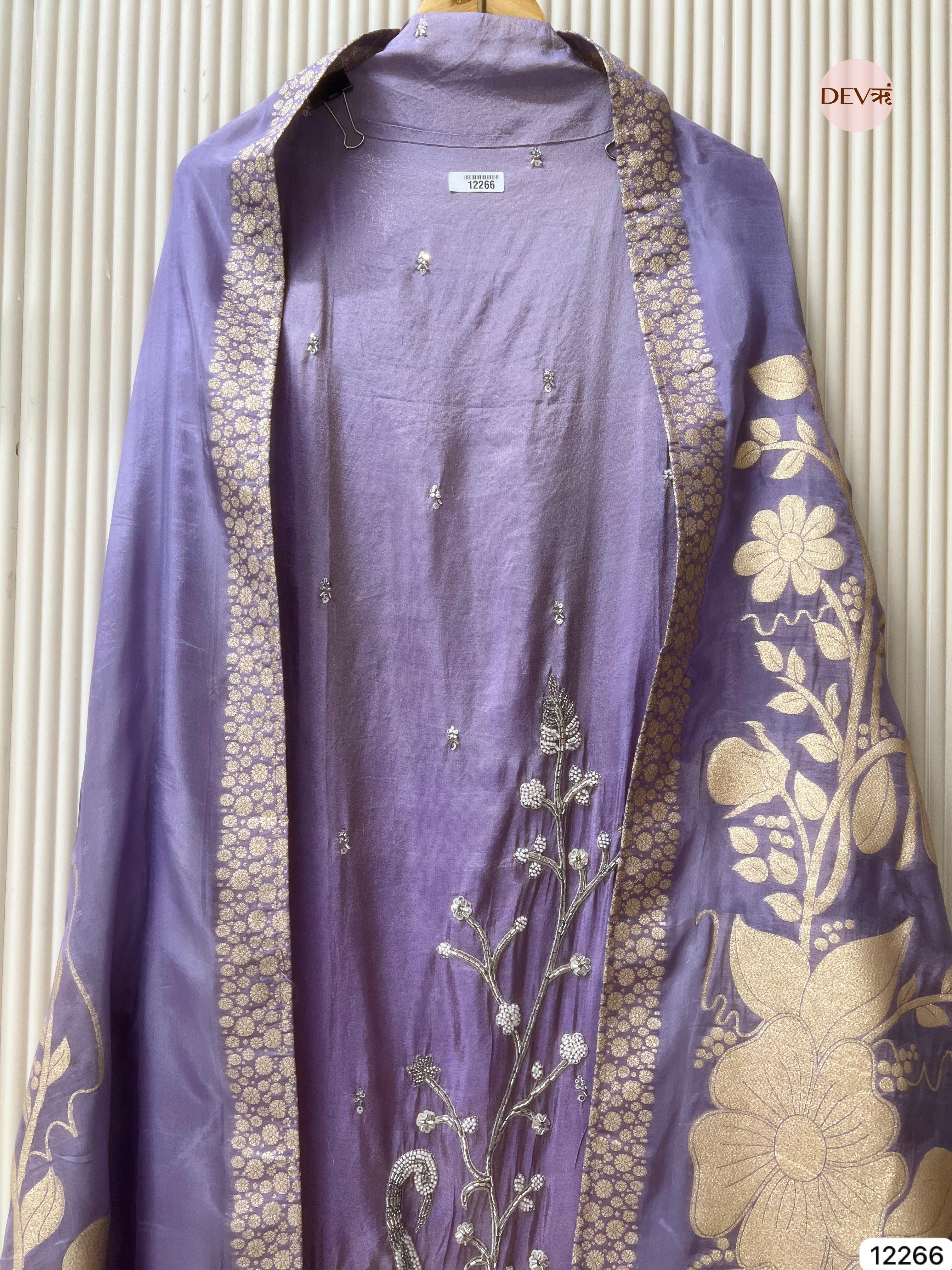 Lavender Tissue Shimmer Silk Embroidered Unstitched 3-Piece Suit (Devri – D.No 12266)