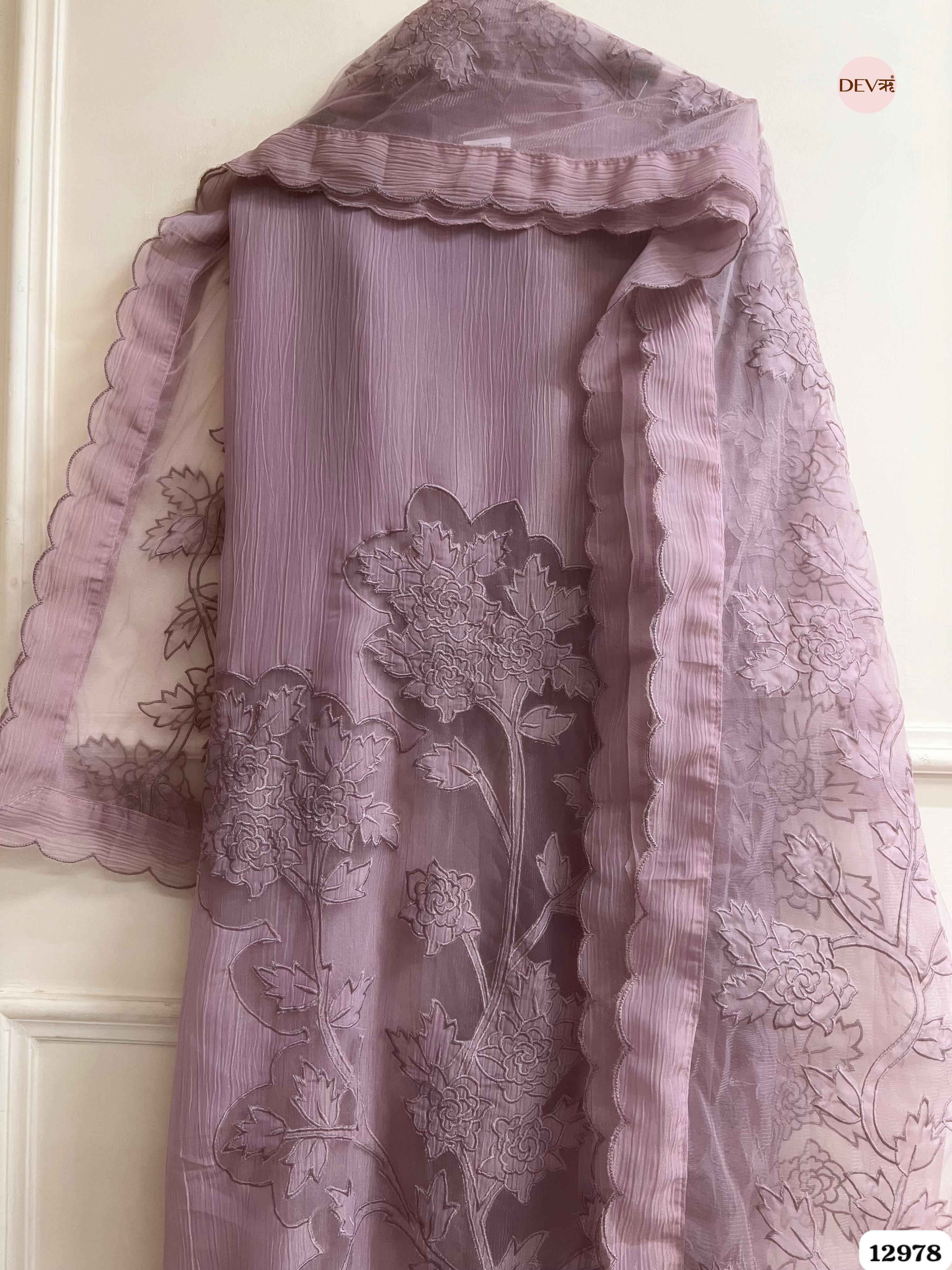 Mauve Tissue Crush Embroidered Unstitched 3-Piece Suit (Devri – D.No 12978)