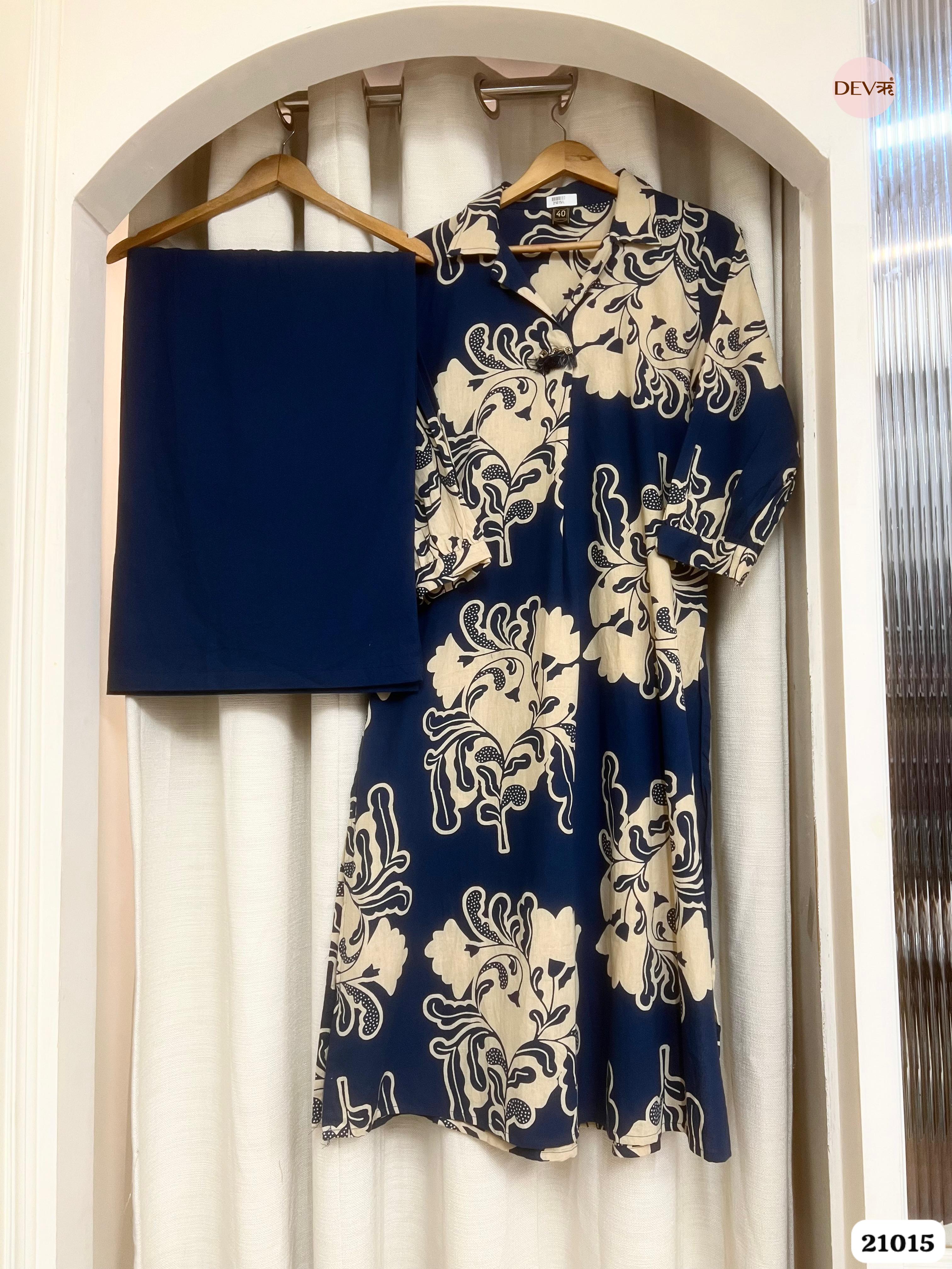 Neelambari Cotton slub Printed Blue 2-Piece Set (Devri – D.No 21015)