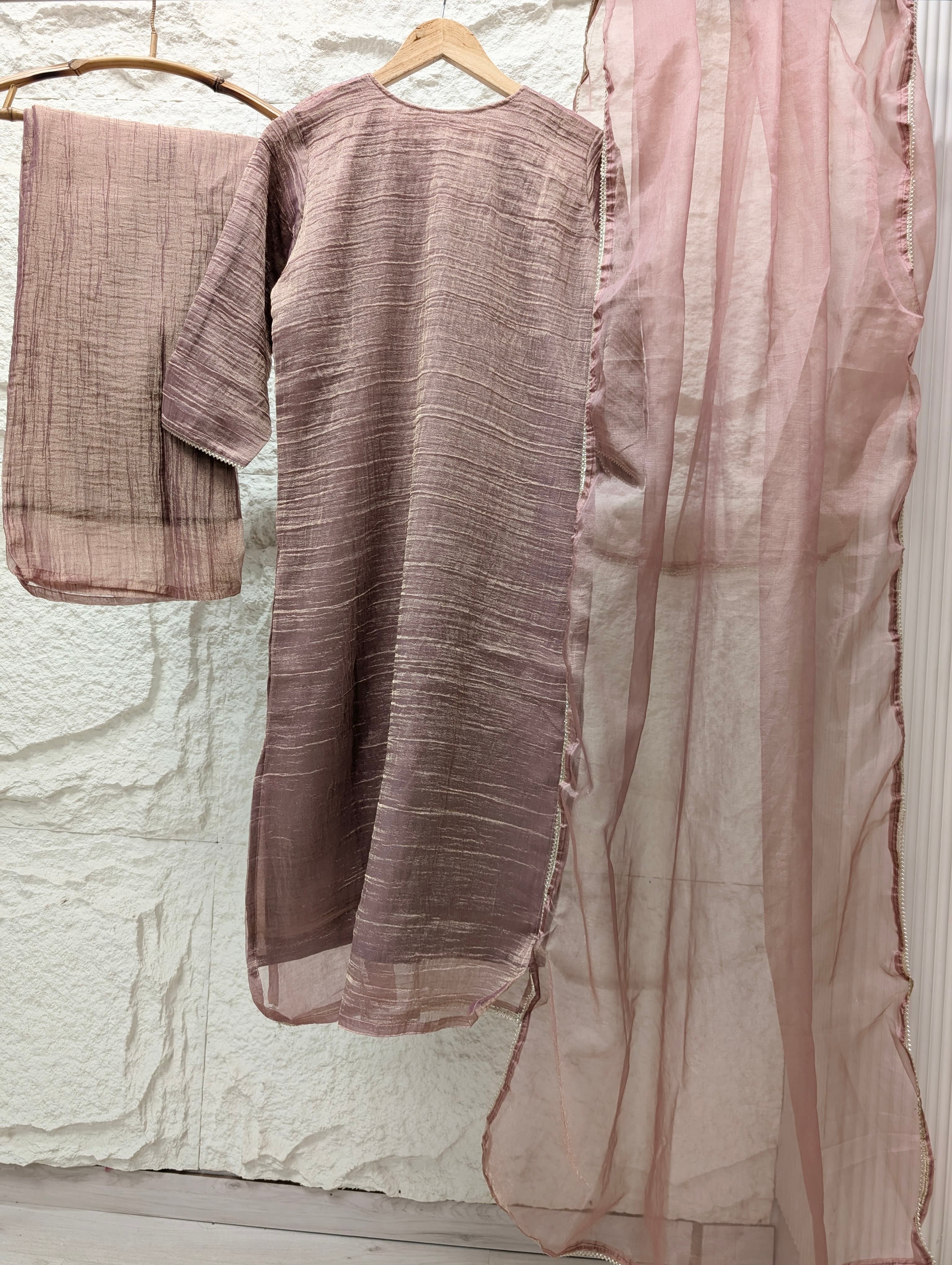 Gulnaar Tissue silk Embroidered Mauve 3-Piece Set (Devri – D.No 13702)