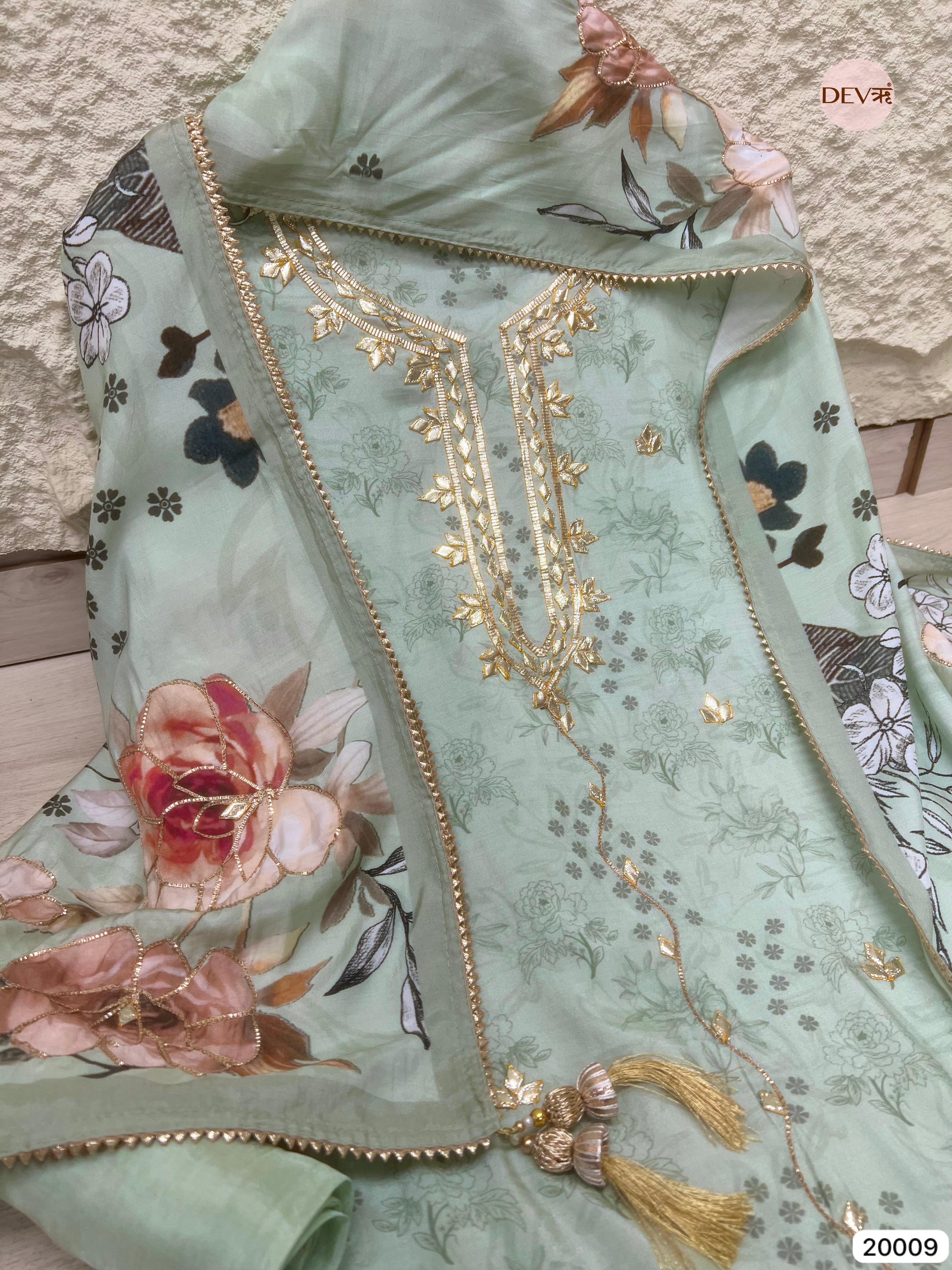 Mint Green Muslin Printed and Embroidered Unstitched 3-Piece Suit (Devri – D.No 20009)