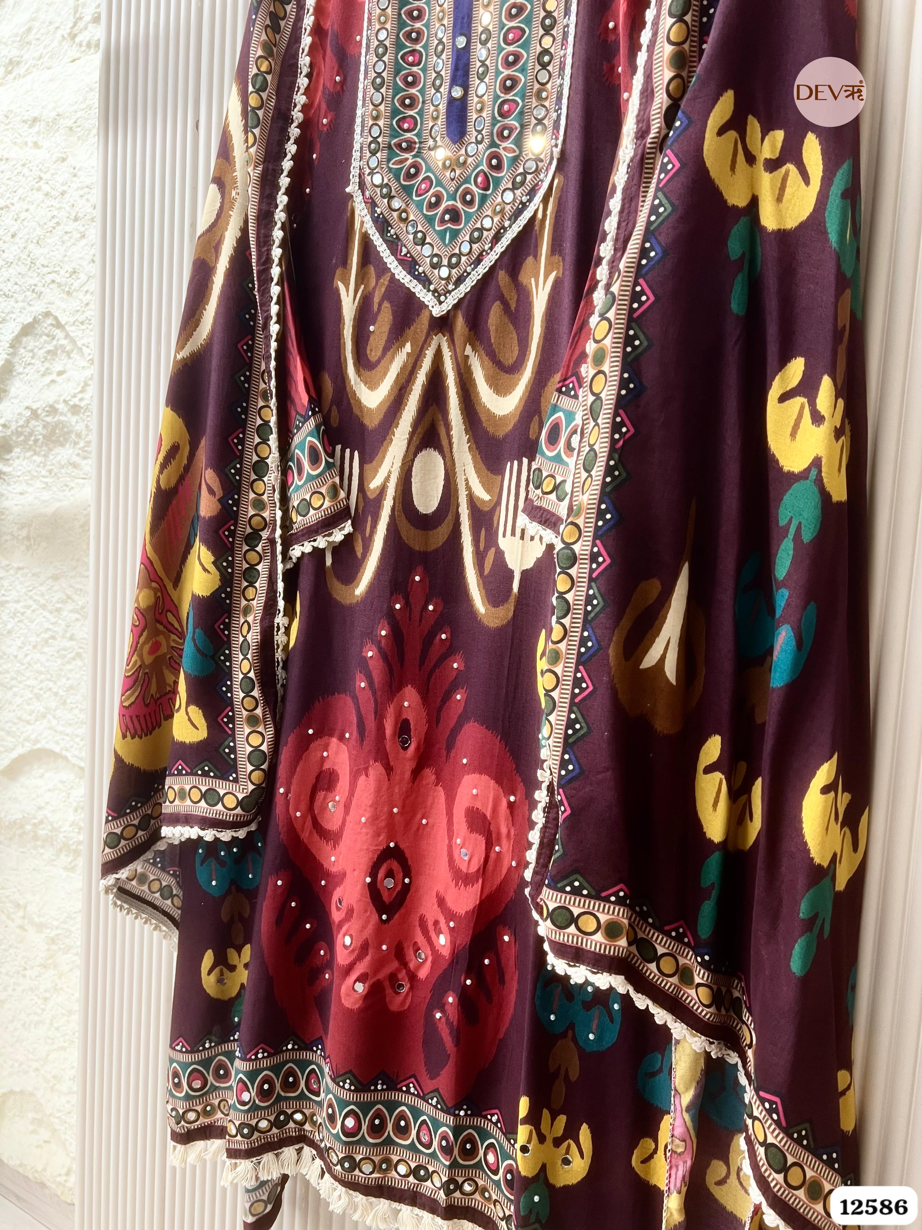 Deep Wine Muslin Printed Unstitched 3-Piece Suit (Devri – D.No 12586)
