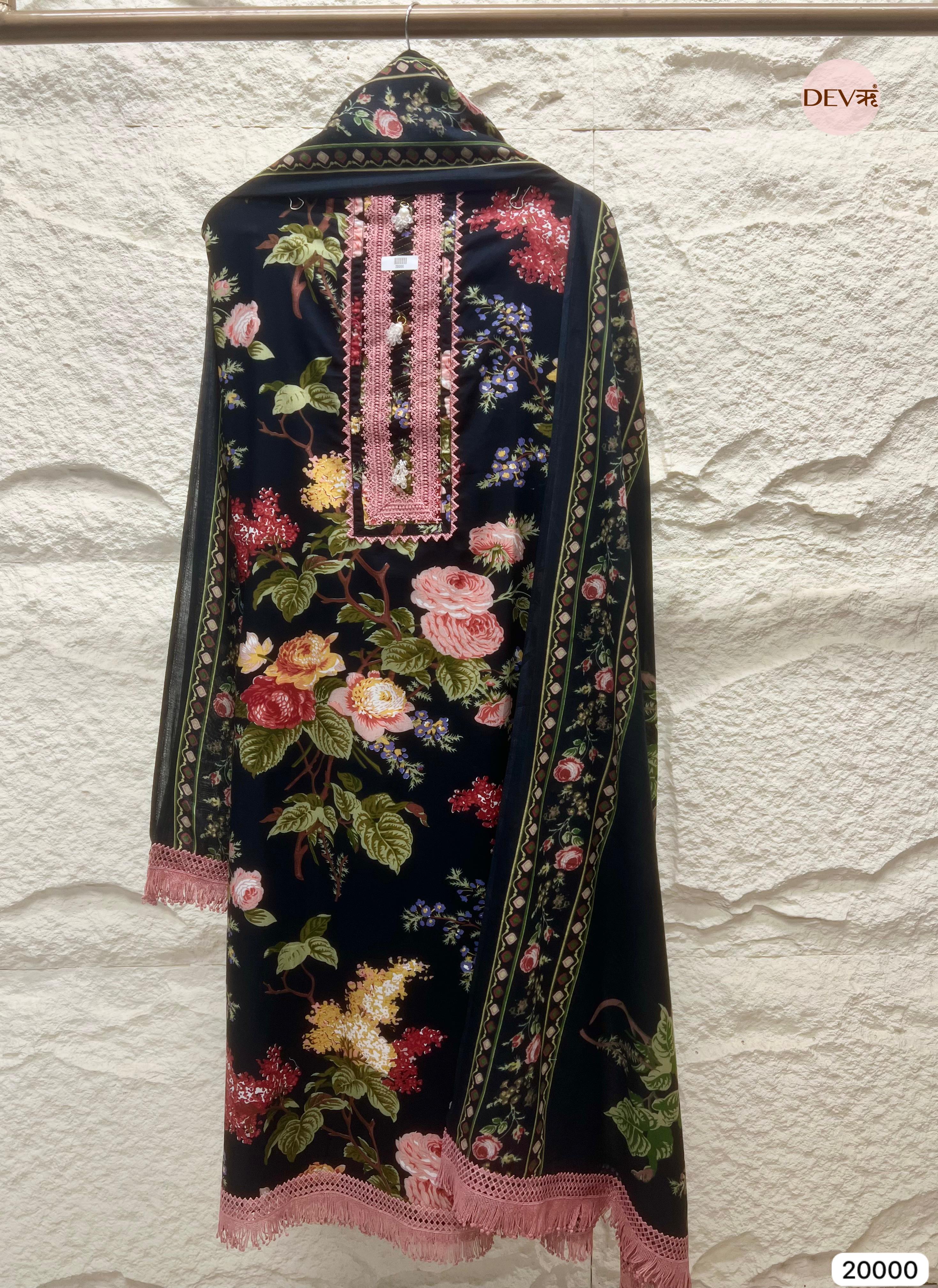 Floral Bloom Pure Cotton Printed Unstitched 3-Piece Suit (Devri – D.No 20000 )