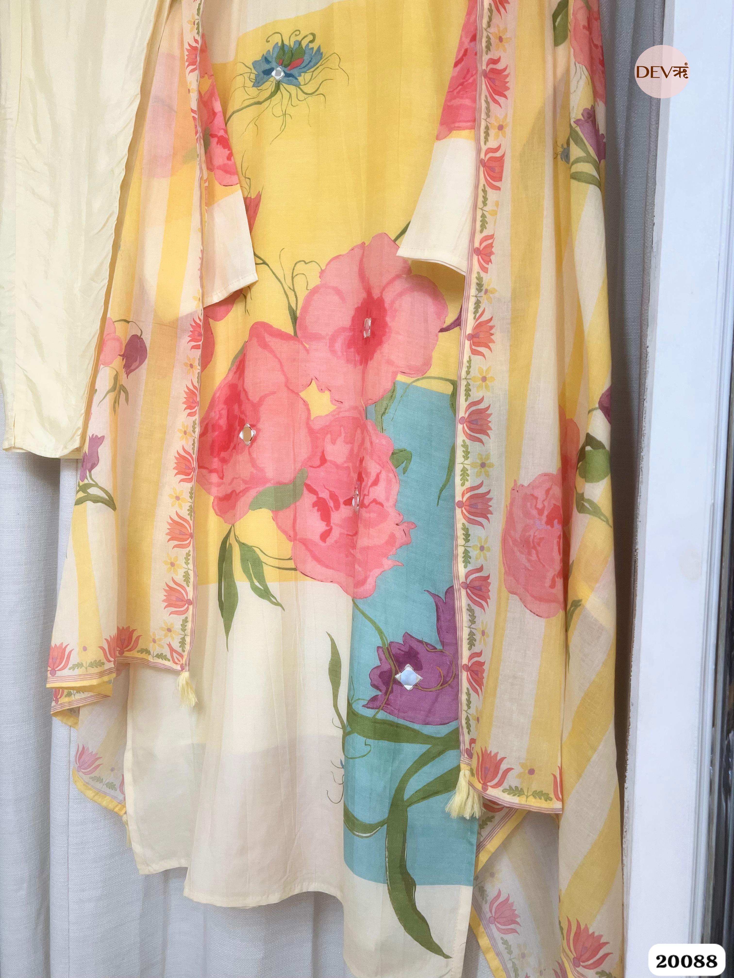 Saanvi Pure Cotton Printed Yellow & Teal 3-Piece Set (Devri – D.No 20088)