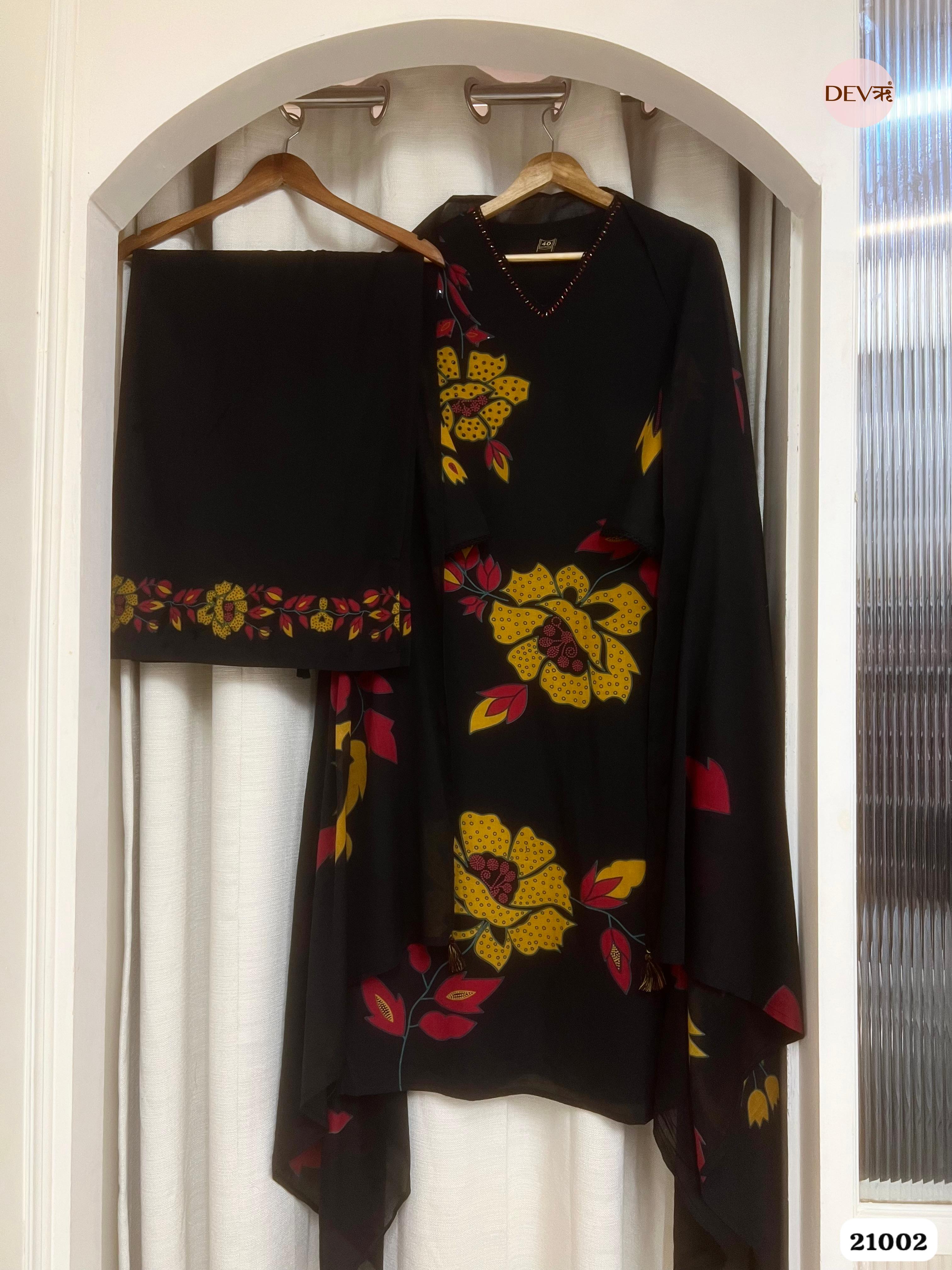 Ananya Cotton Printed Black 3-Piece Set (Devri – D.No 21002)