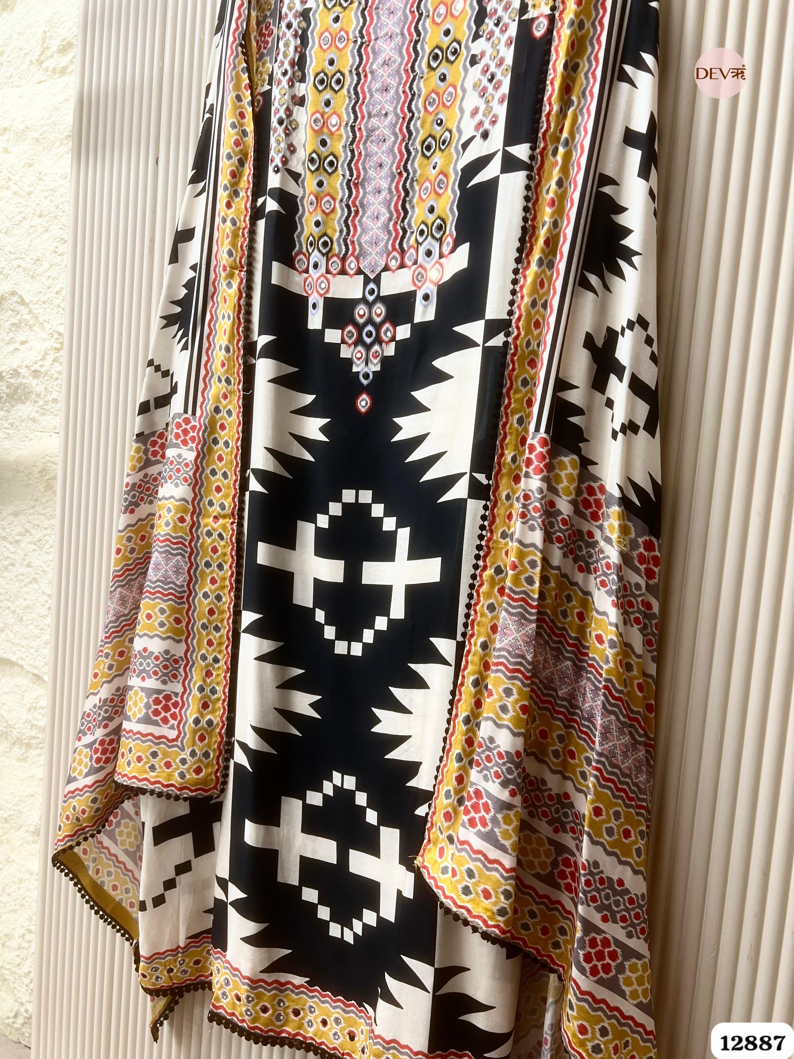 White Muslin Printed Unstitched 3-Piece Suit (Devri – D.No 12887)