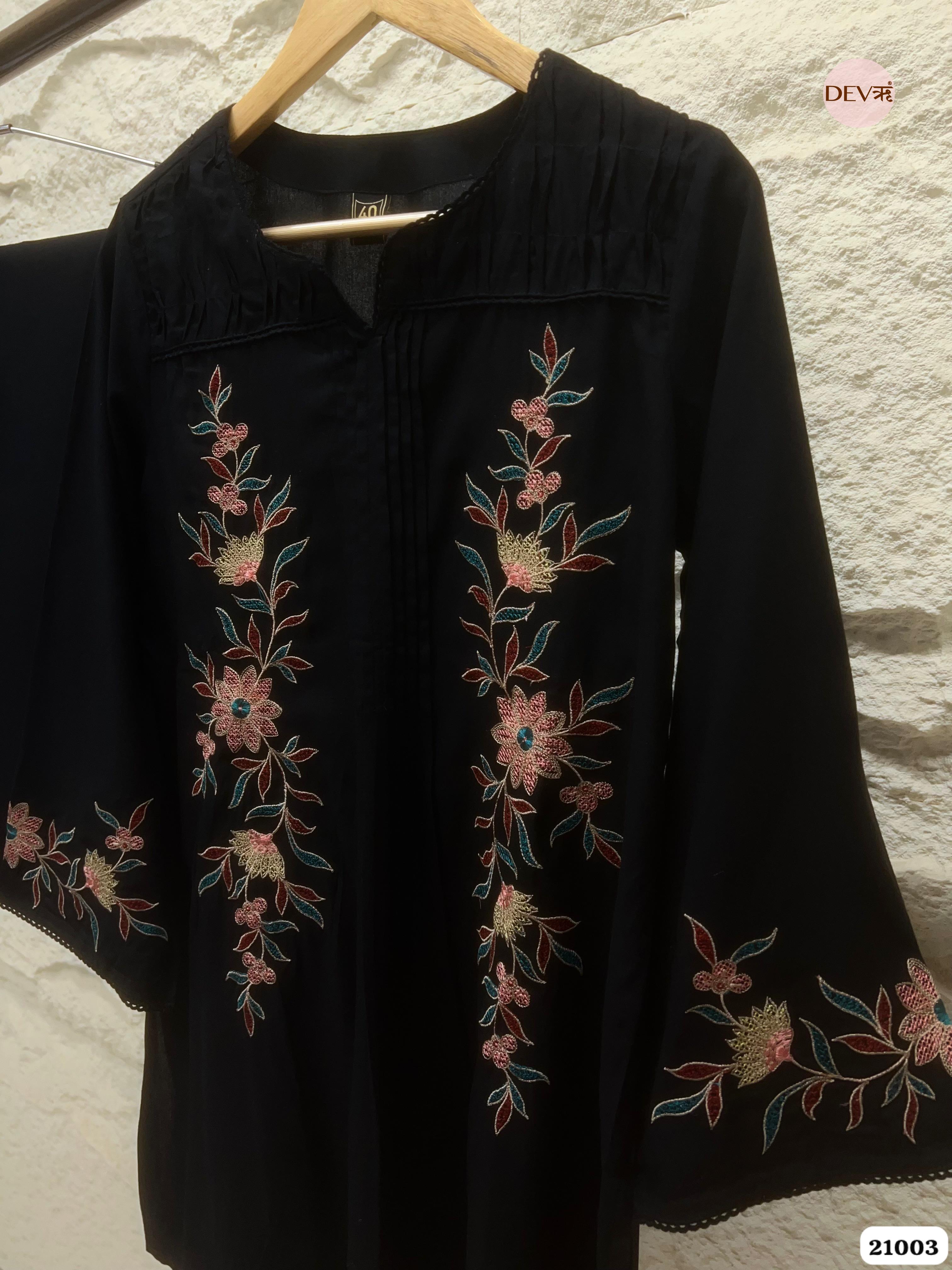 Advika Cotton Embroidered Black 2-Piece Set (Devri – D.No 21003)