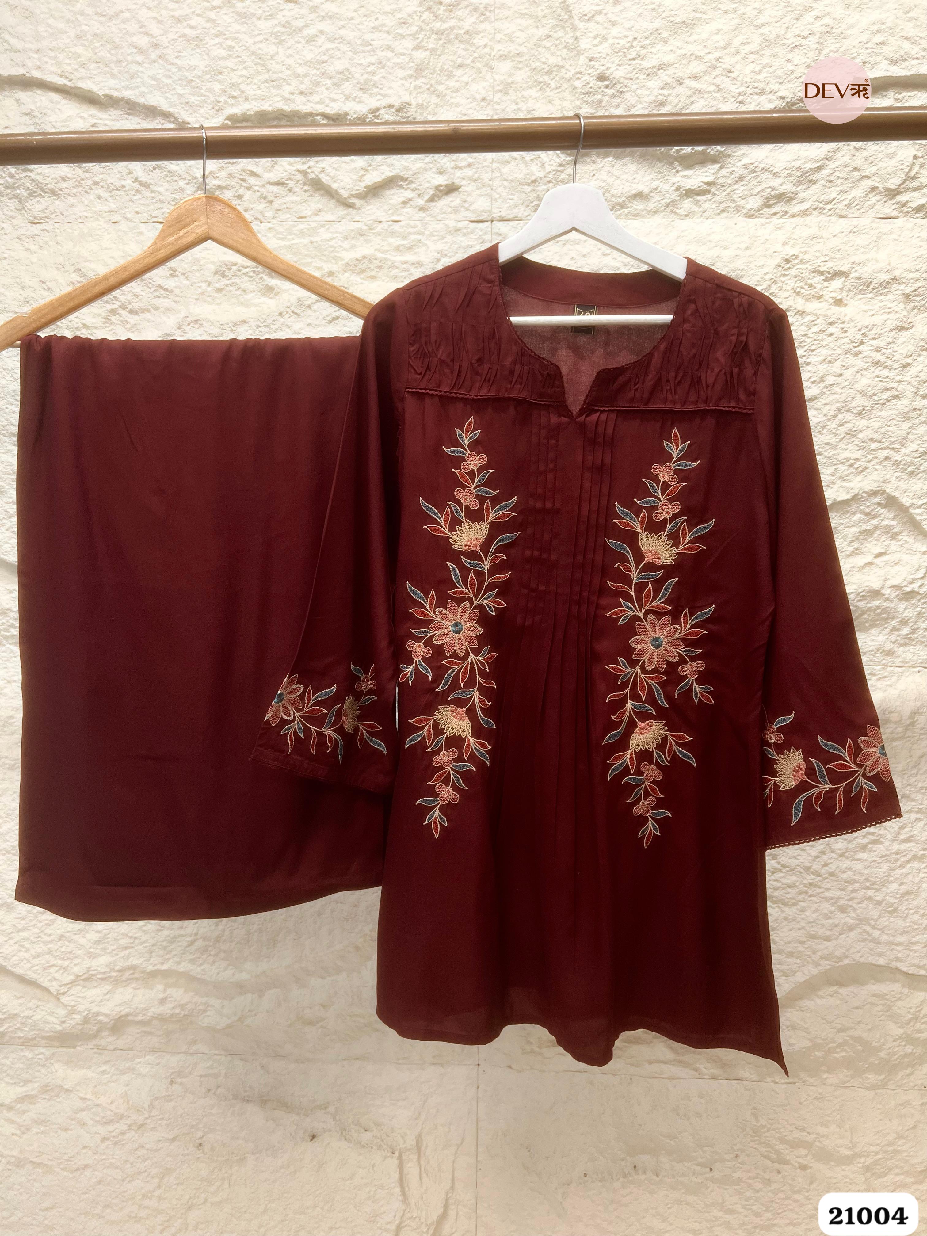 Ishani Cotton Embroidered Maroon 2-Piece Set (Devri – D.No 21004)