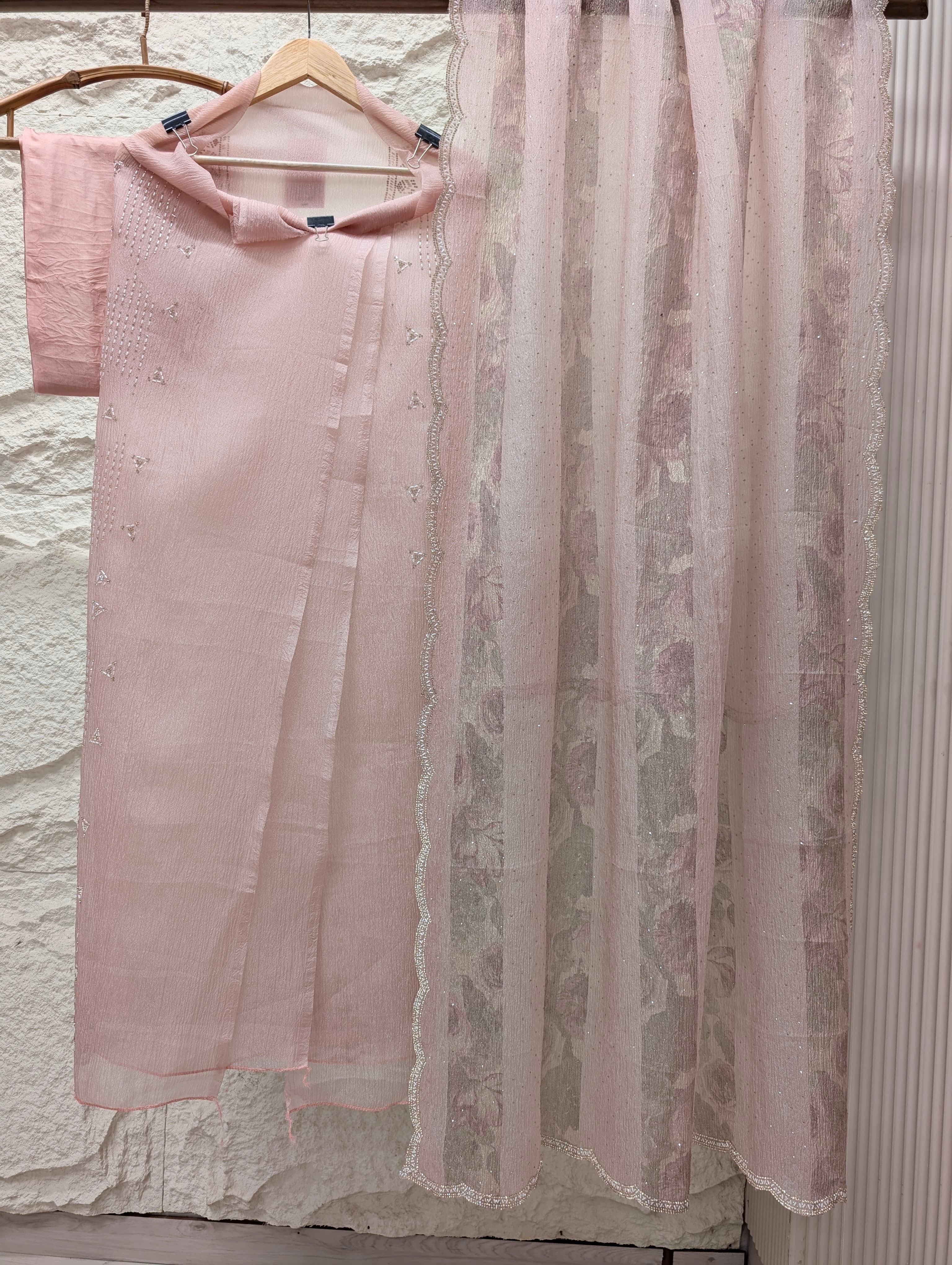 Pink Pure Crush Silk Embroidered Unstitched 3-Piece Suit (Devri – D.No 13631)