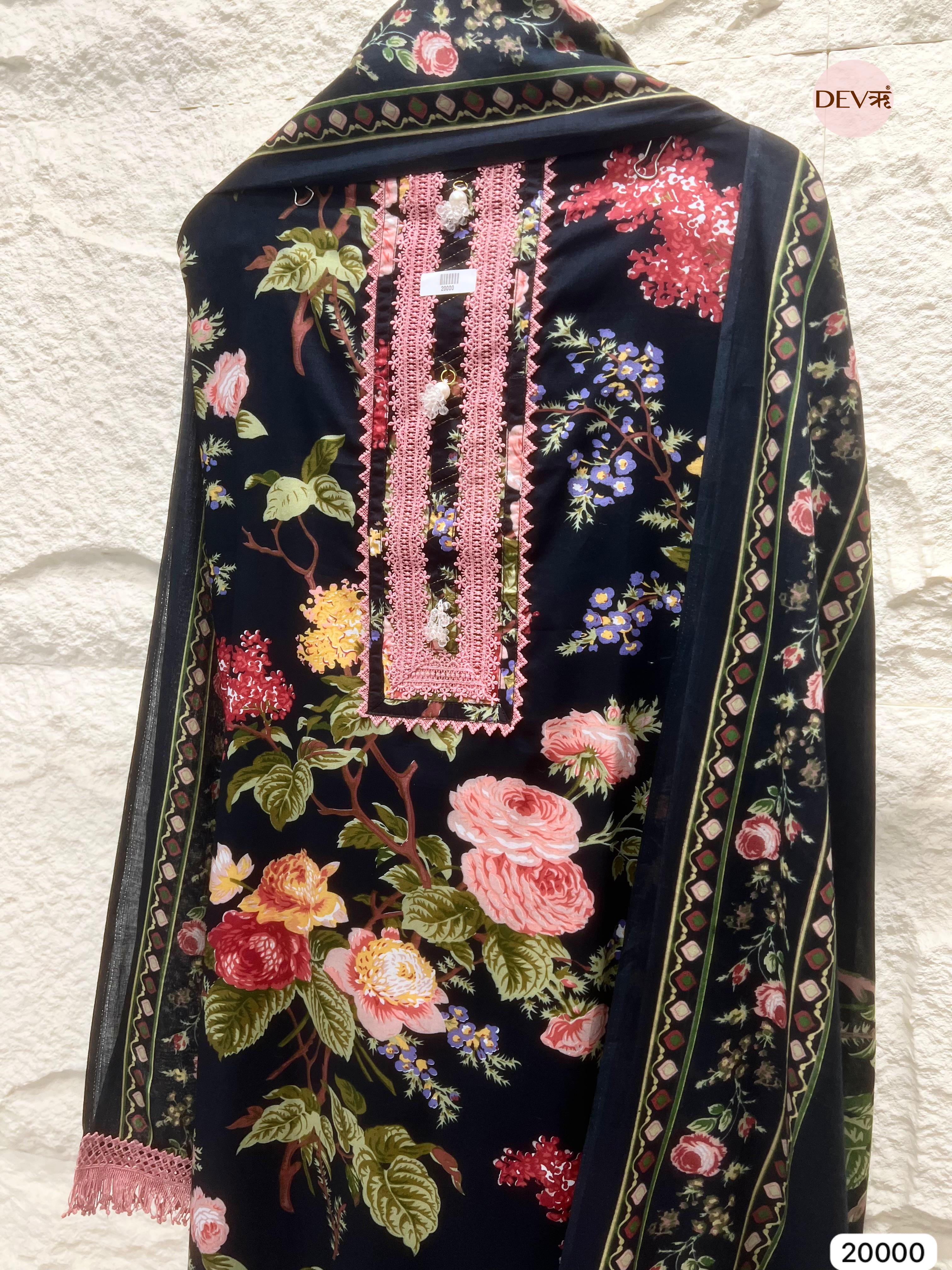 Floral Bloom Pure Cotton Printed Unstitched 3-Piece Suit (Devri – D.No 20000 )