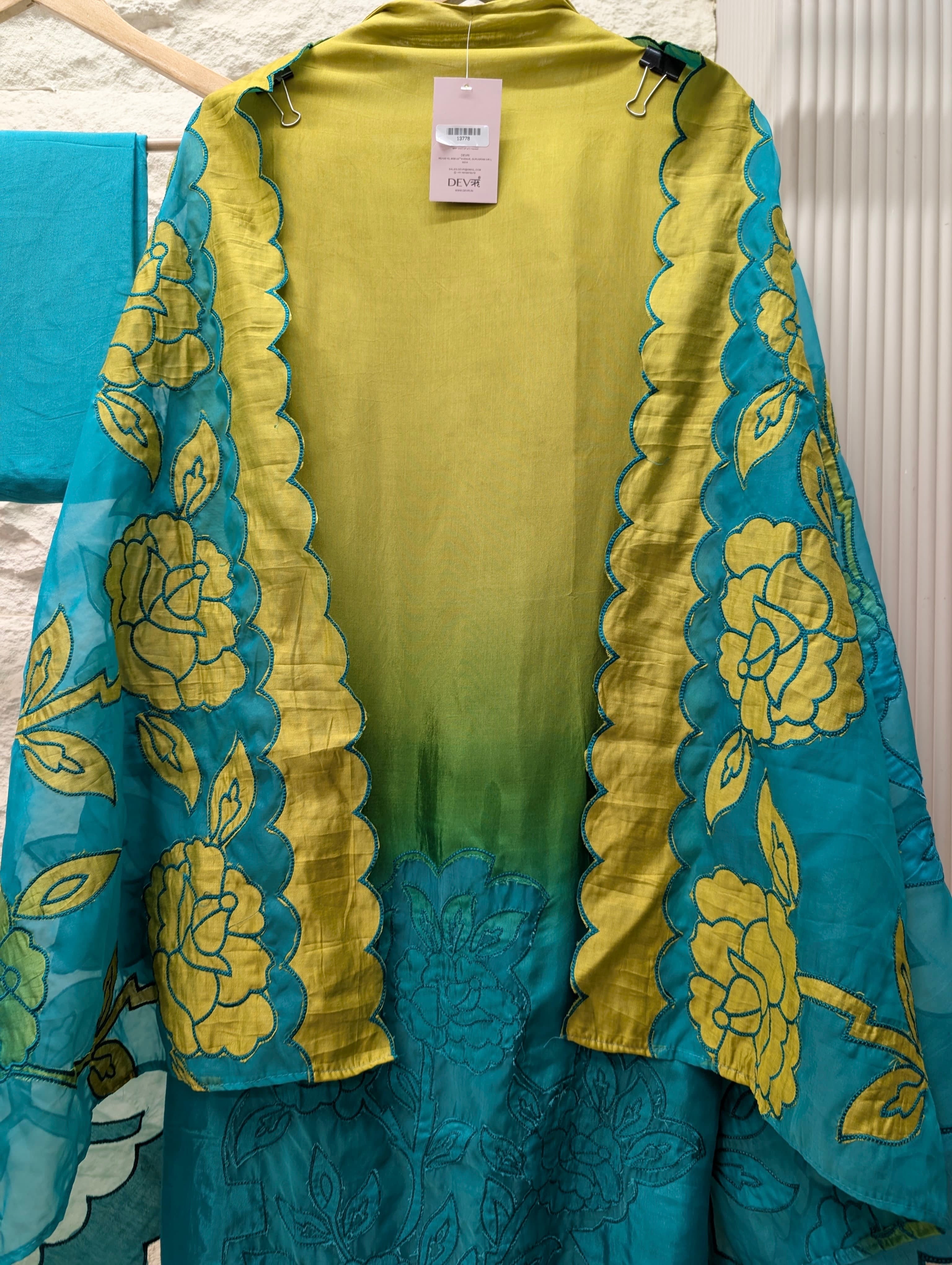 Olive Muslin Embroidered Unstitched 3-Piece Suit (Devri – D.No 13778)