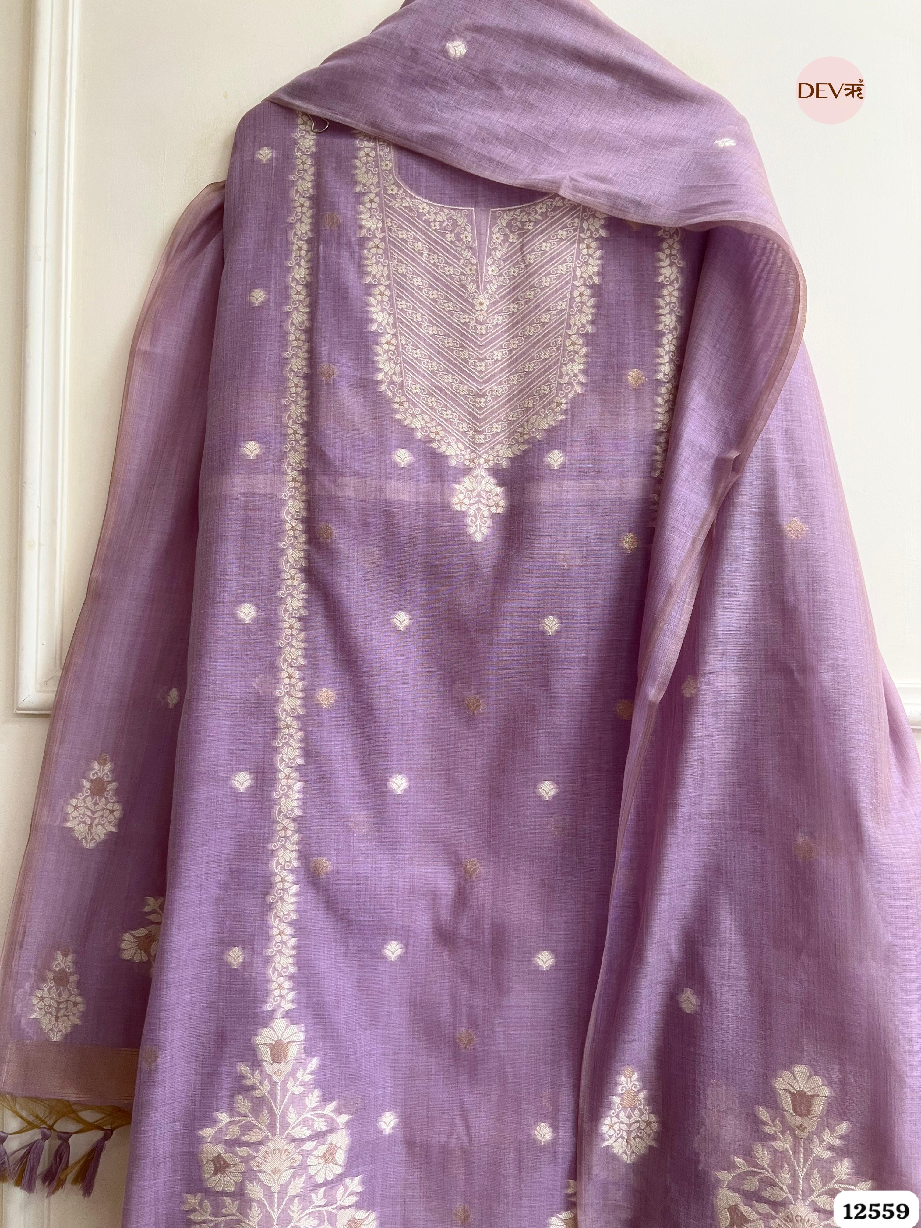 Purple Jamdani Embroidered Unstitched 3-Piece Suit (Devri – D.No 12559)